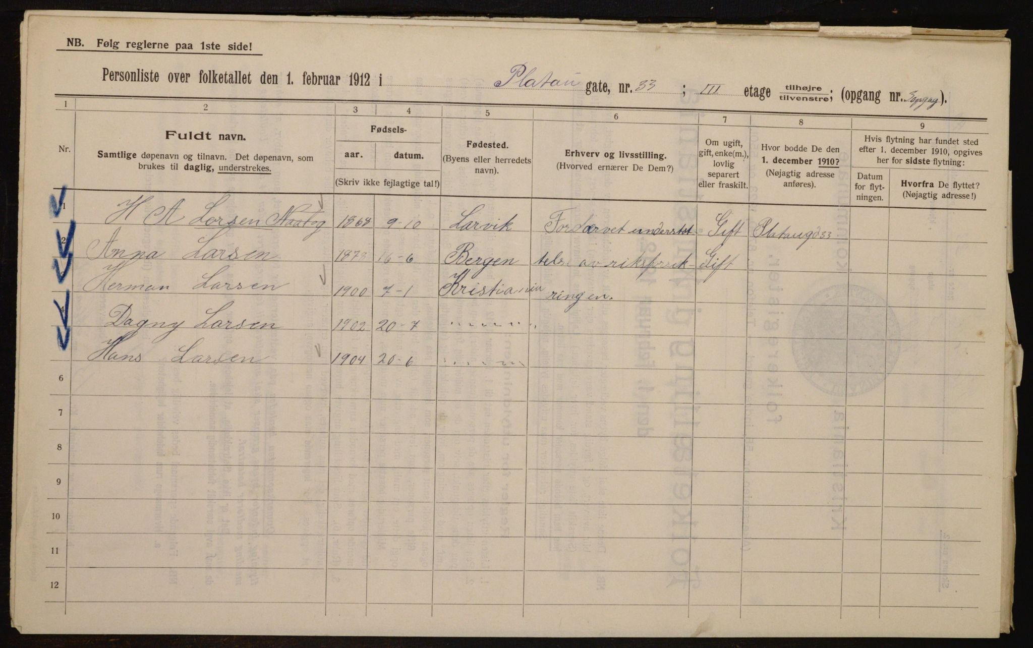 OBA, Municipal Census 1912 for Kristiania, 1912, p. 81369