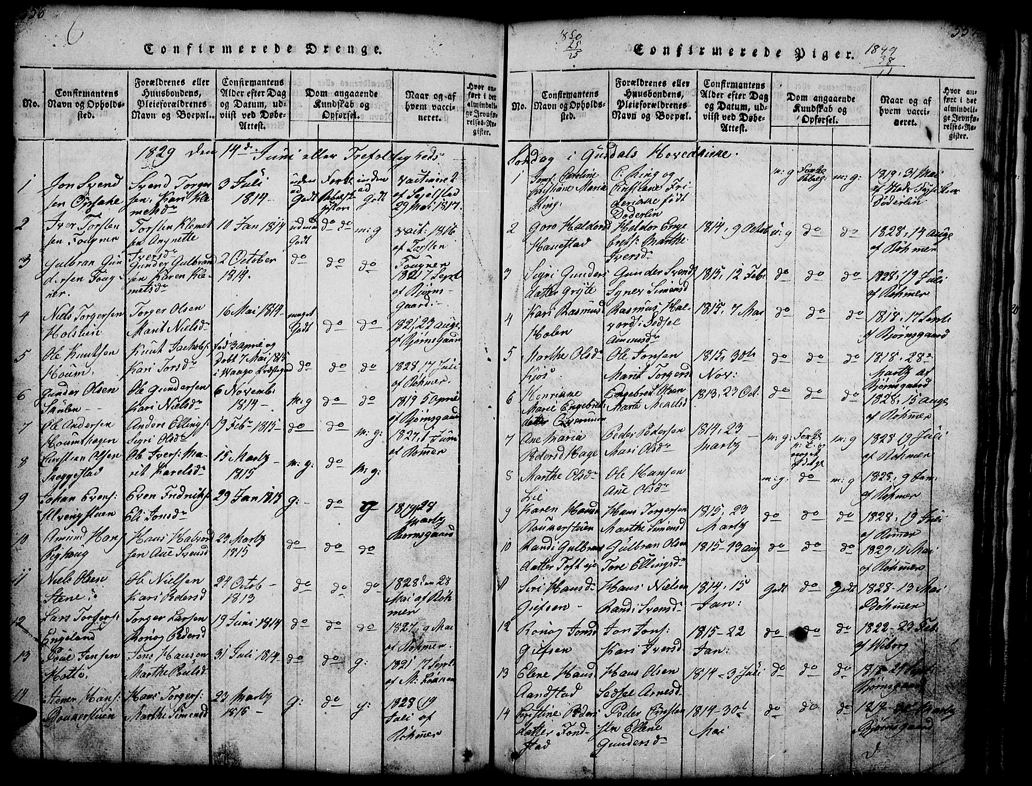Gausdal prestekontor, SAH/PREST-090/H/Ha/Hab/L0001: Parish register (copy) no. 1, 1817-1848, p. 556-557