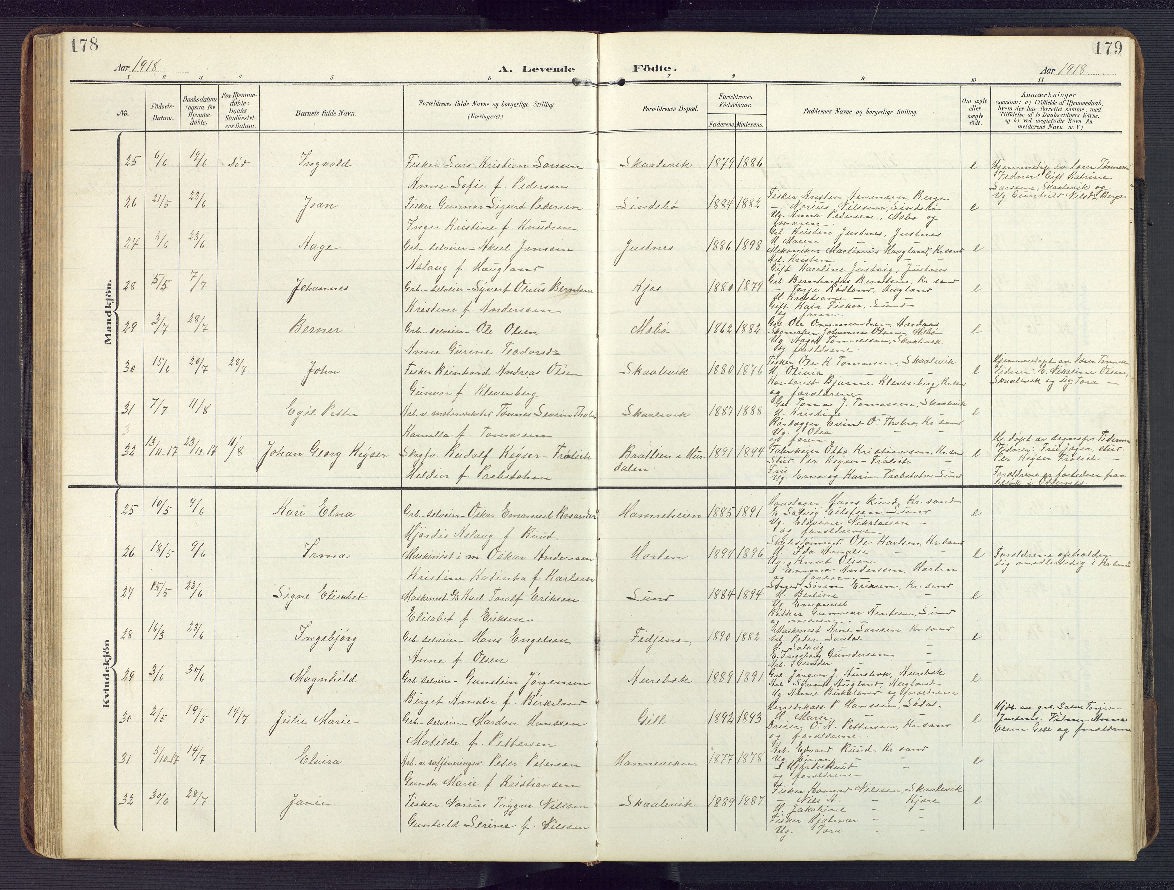 Oddernes sokneprestkontor, AV/SAK-1111-0033/F/Fb/Fba/L0010: Parish register (copy) no. B 10, 1907-1941, p. 178-179