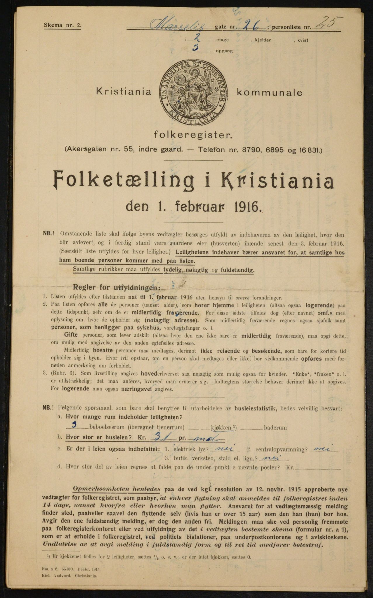 OBA, Municipal Census 1916 for Kristiania, 1916, p. 66119