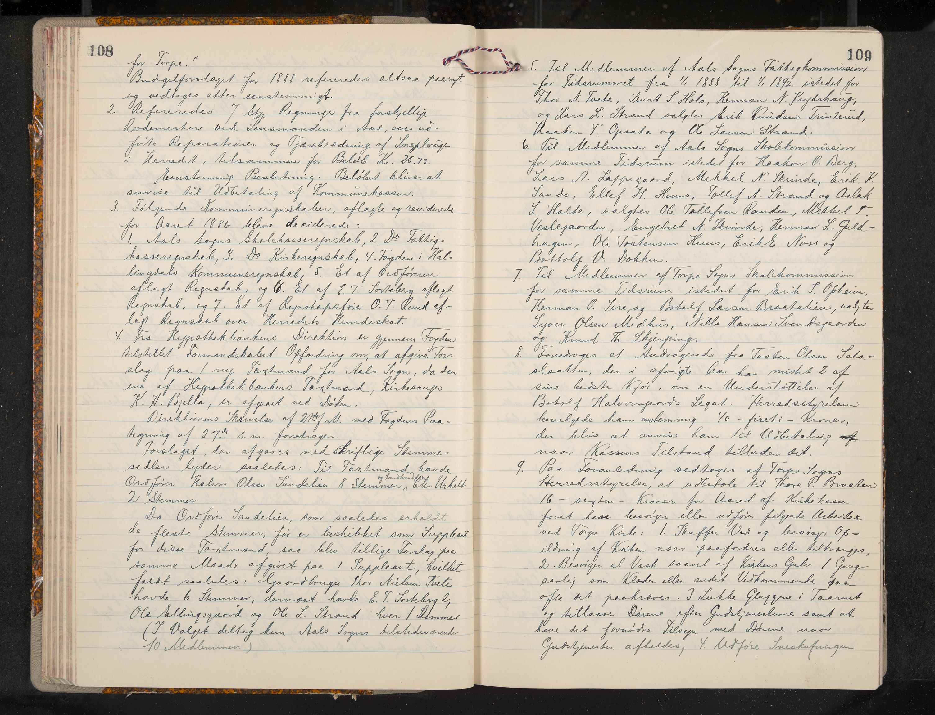 Ål formannskap og sentraladministrasjon, IKAK/0619021/A/Aa/L0004: Utskrift av møtebok, 1881-1901, p. 108-109