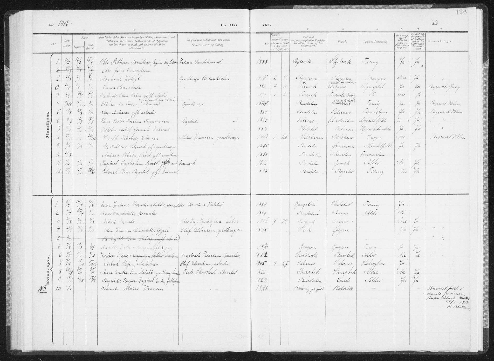 Ministerialprotokoller, klokkerbøker og fødselsregistre - Nordland, AV/SAT-A-1459/810/L0153: Parish register (official) no. 810A12, 1899-1914, p. 126