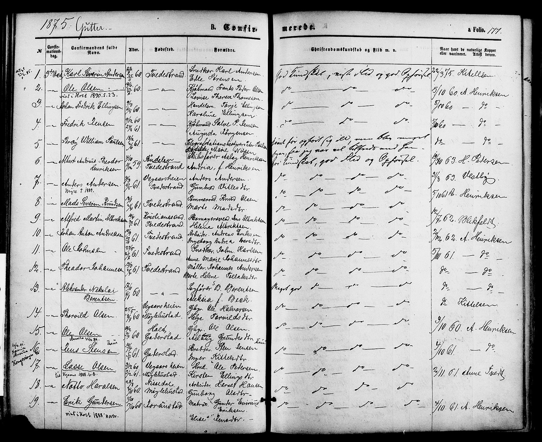 Holt sokneprestkontor, AV/SAK-1111-0021/F/Fa/L0010: Parish register (official) no. A 10, 1872-1885, p. 177