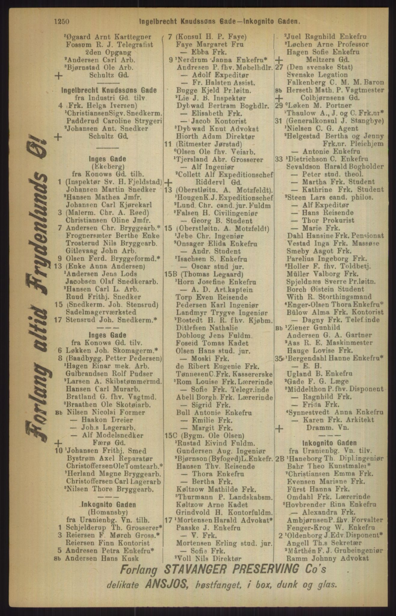 Kristiania/Oslo adressebok, PUBL/-, 1911, p. 1250