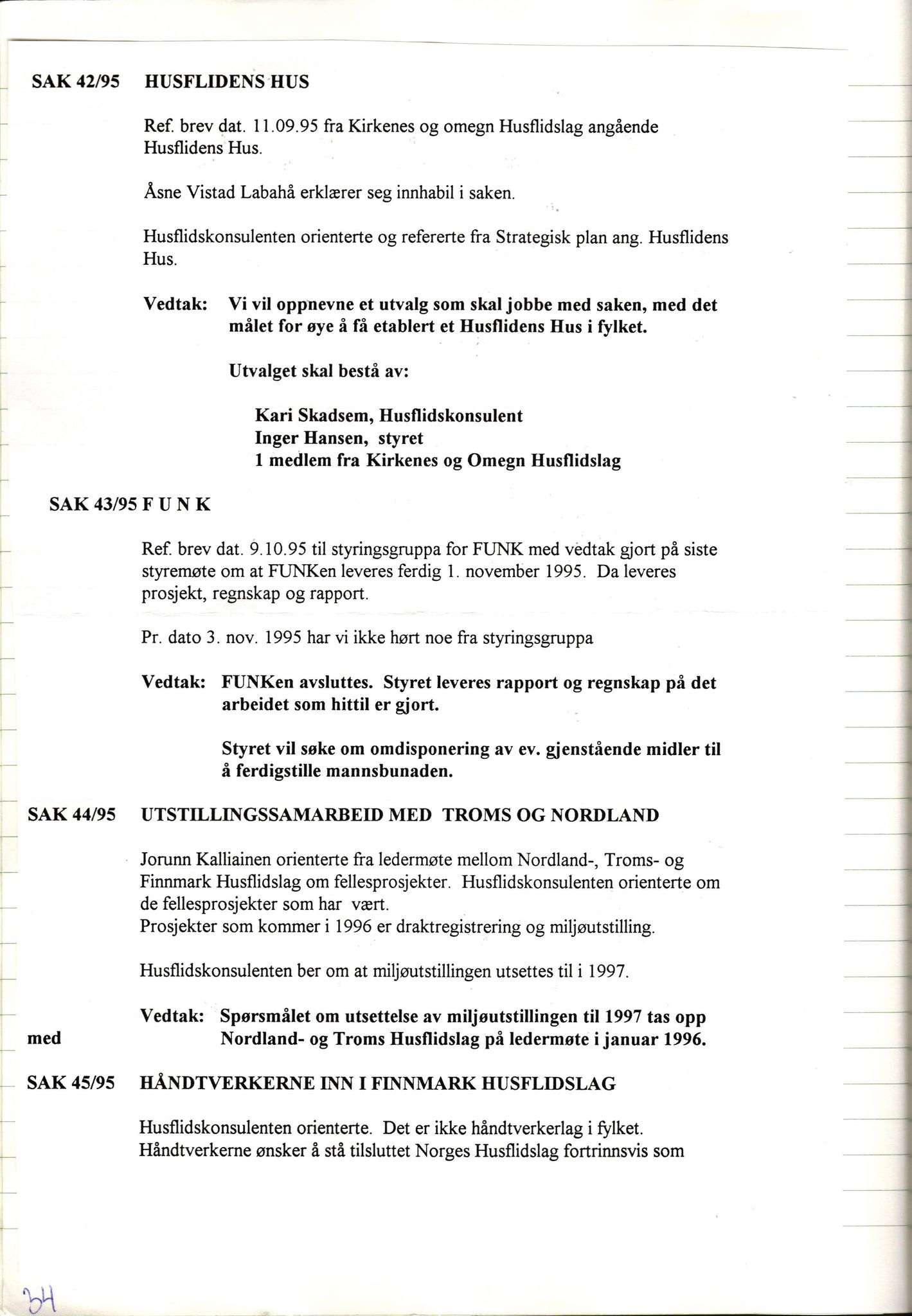 Finnmark Husflidslag, FMFB/A-1134/A/L0004: Møtebok, 1995-2000, p. 38