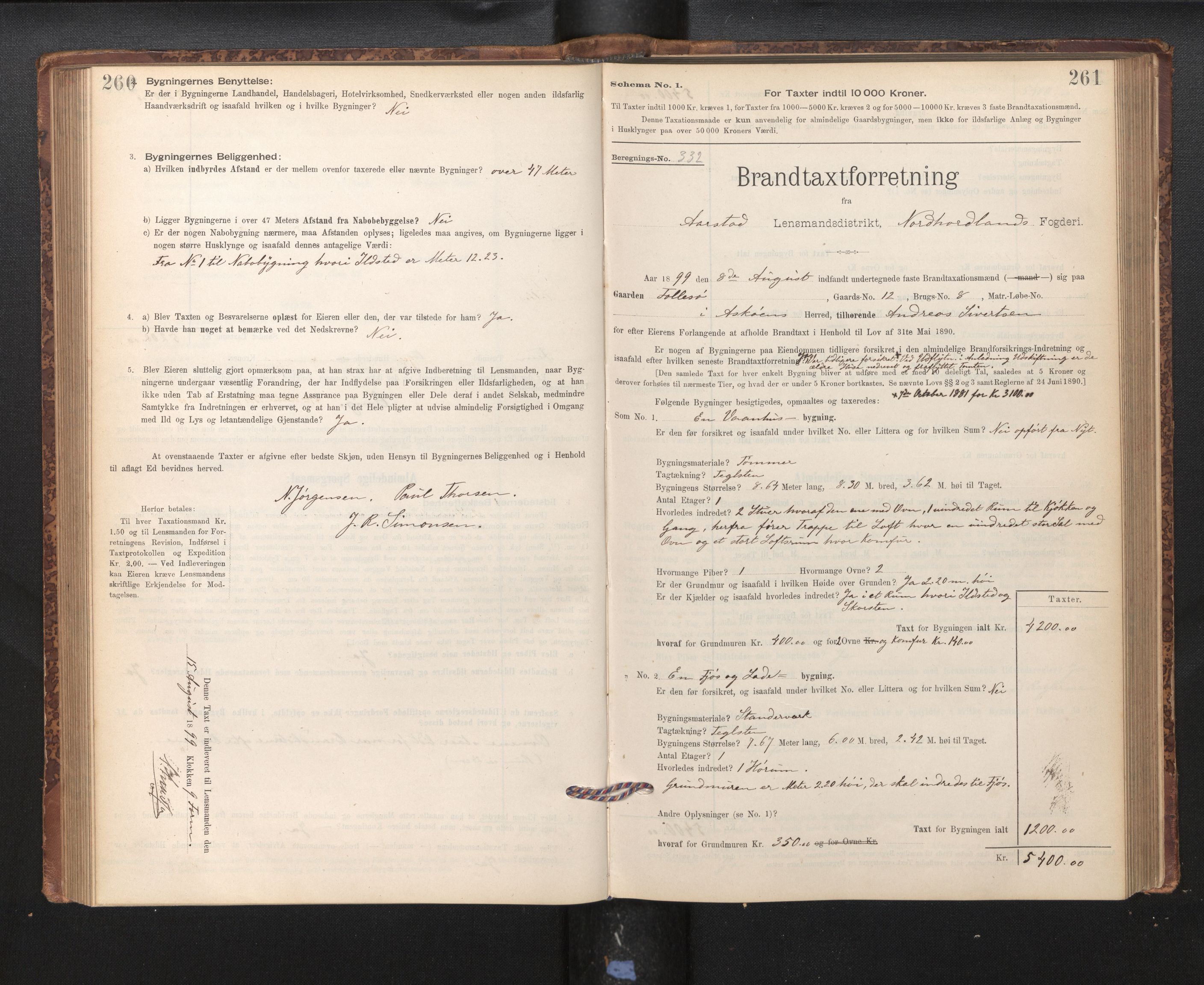 Lensmannen i Årstad, AV/SAB-A-36201/0012/L0011: Branntakstprotokoll,skjematakst, 1895-1901, p. 260-261