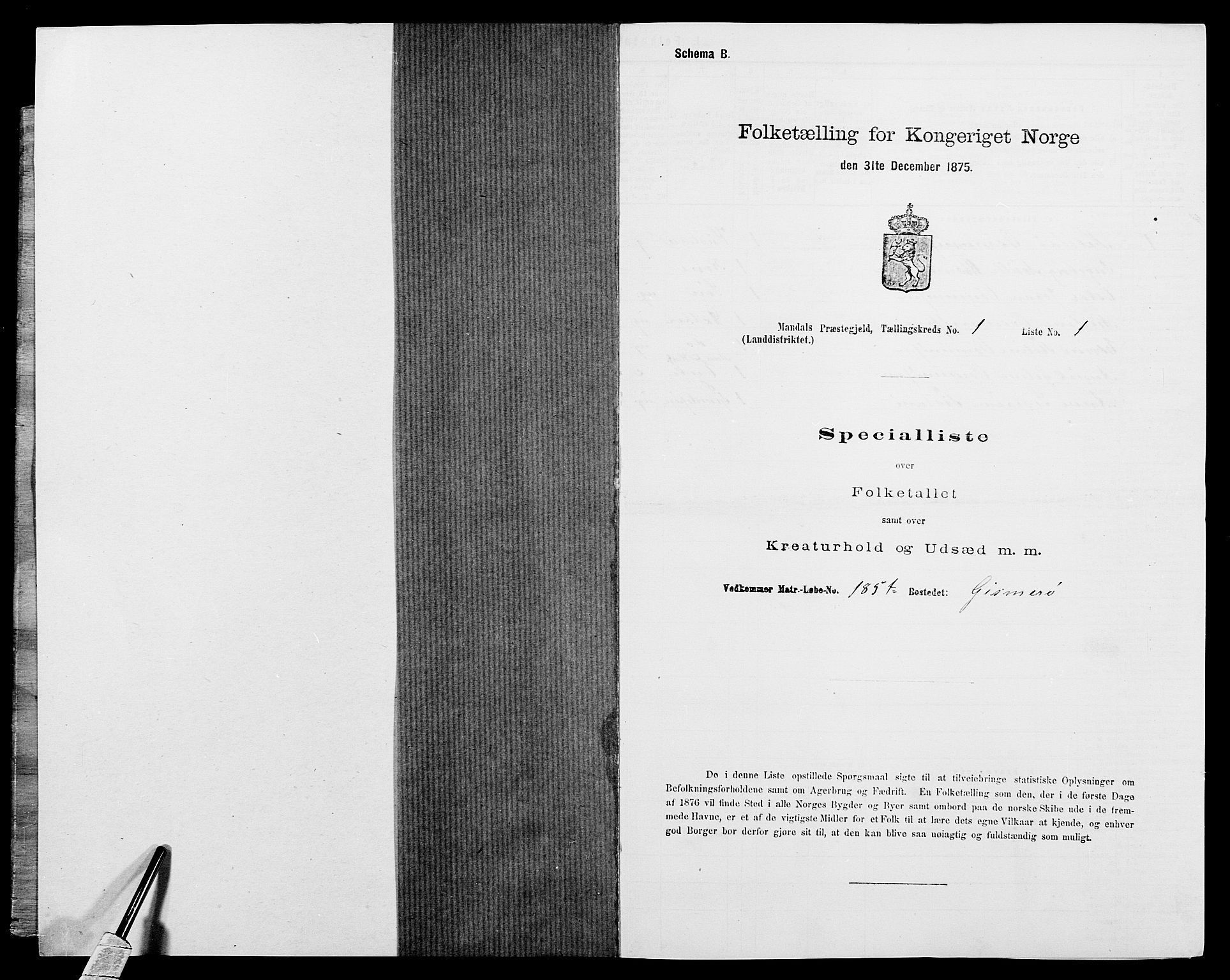 SAK, 1875 census for 1019L Mandal/Halse og Harkmark, 1875, p. 58