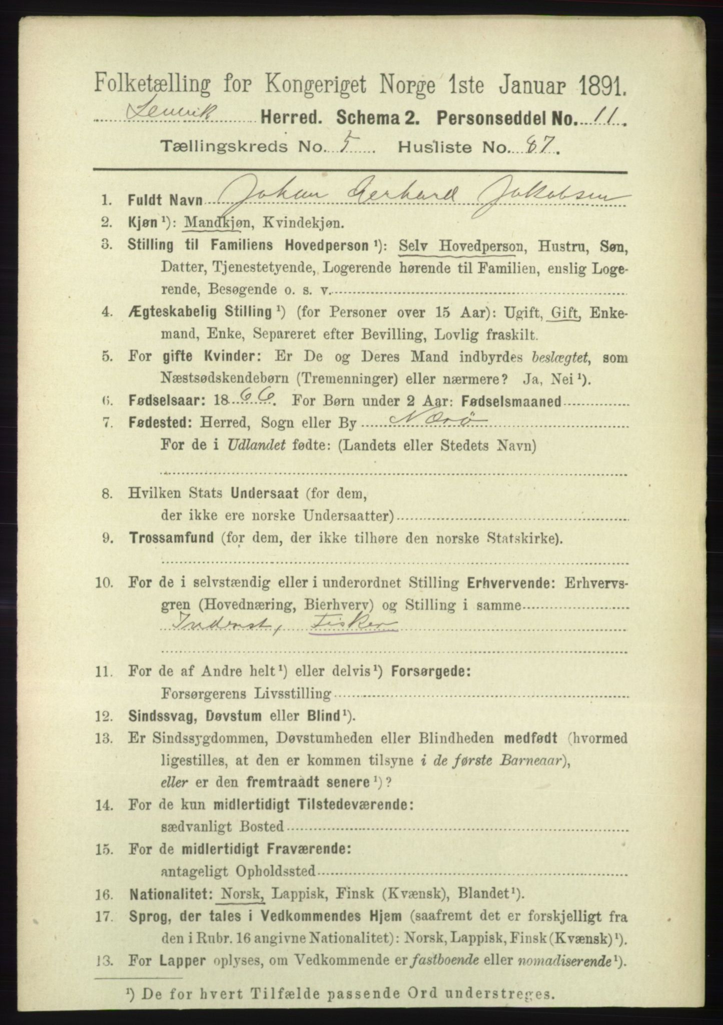 RA, 1891 census for 1931 Lenvik, 1891, p. 3158