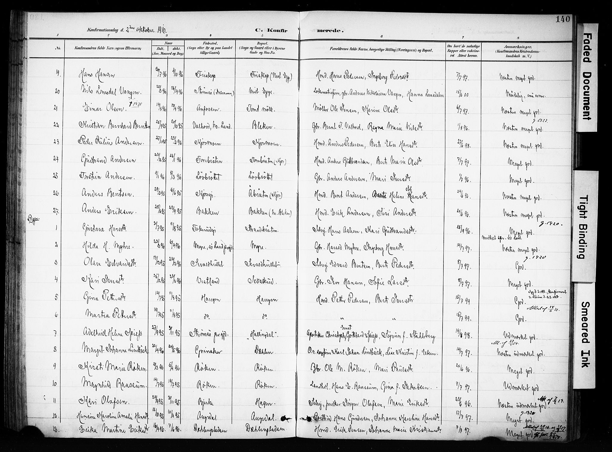 Brandbu prestekontor, SAH/PREST-114/H/Ha/Haa/L0001: Parish register (official) no. 1, 1900-1912, p. 140