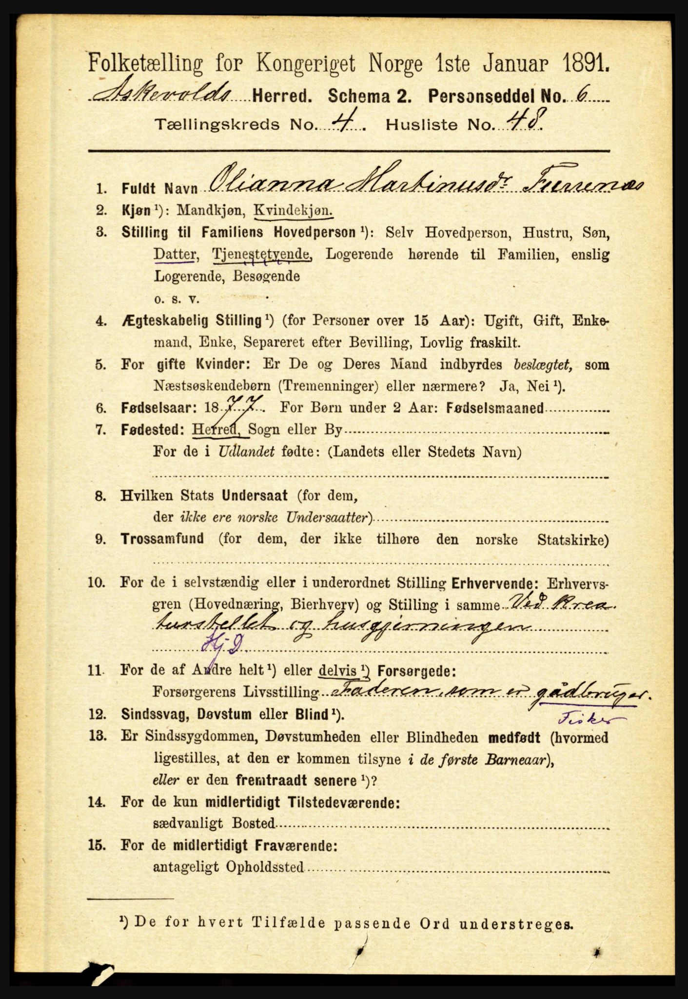 RA, 1891 census for 1428 Askvoll, 1891, p. 1475