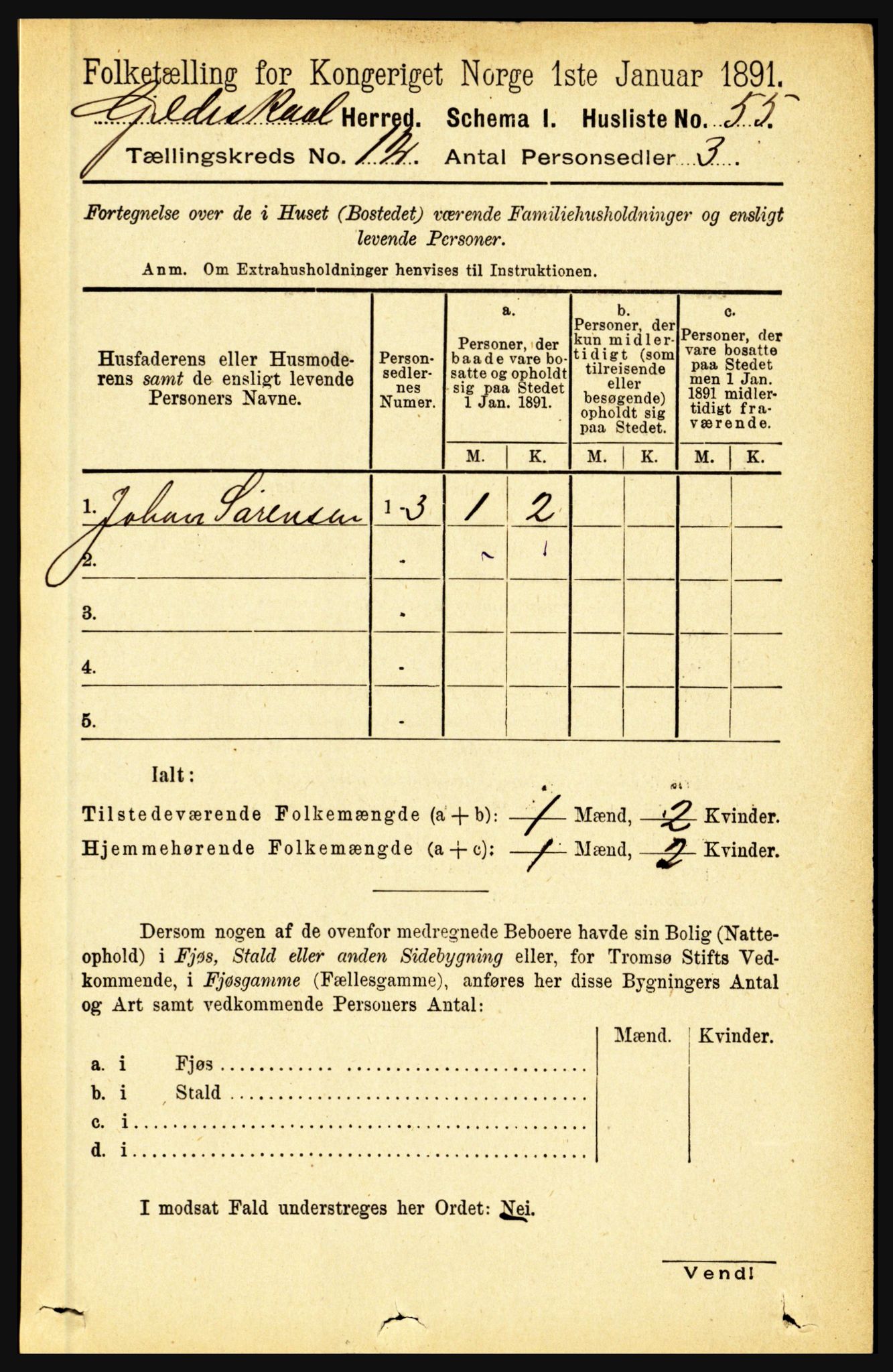 RA, 1891 census for 1838 Gildeskål, 1891, p. 3697