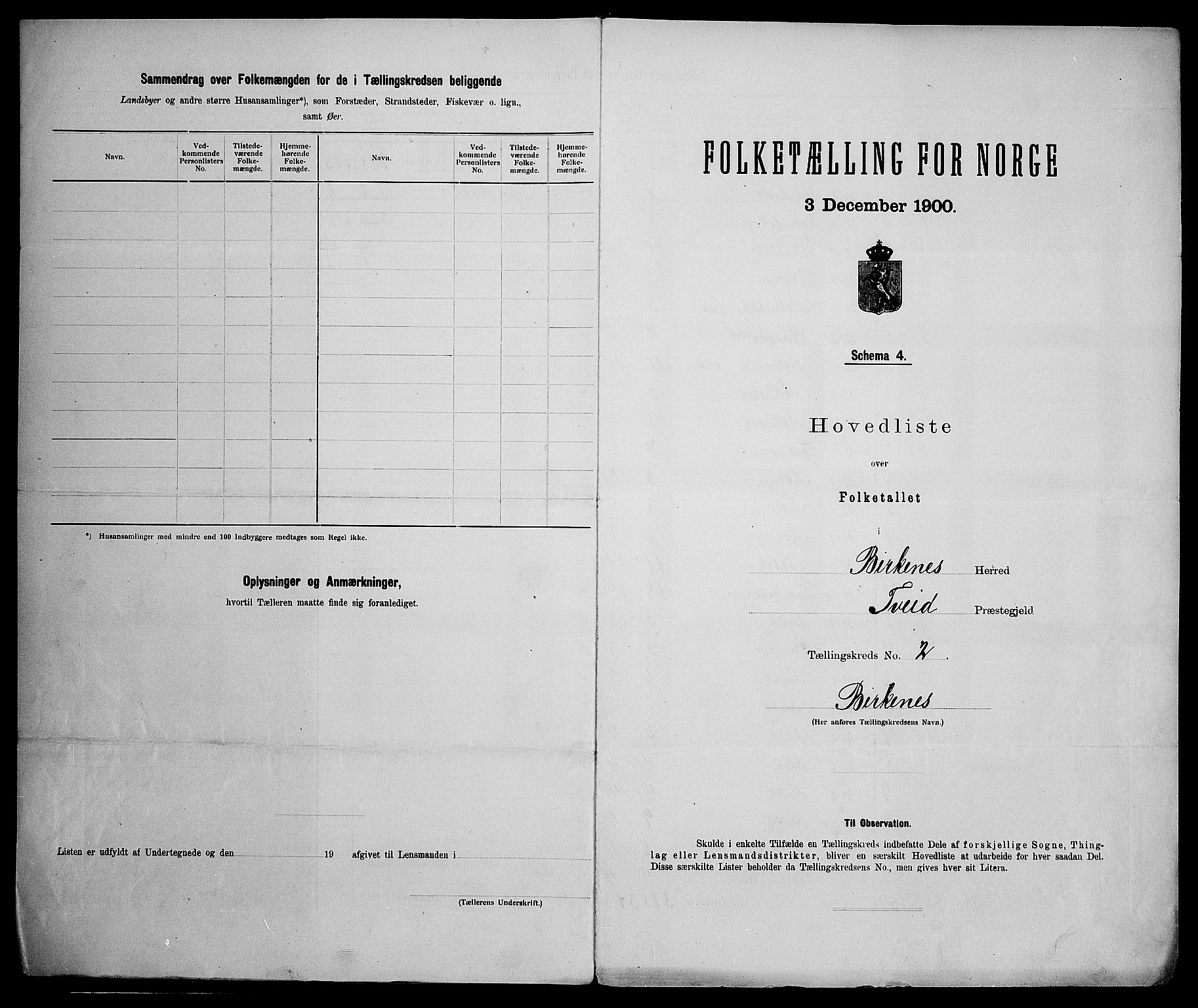 SAK, 1900 census for Birkenes, 1900, p. 15