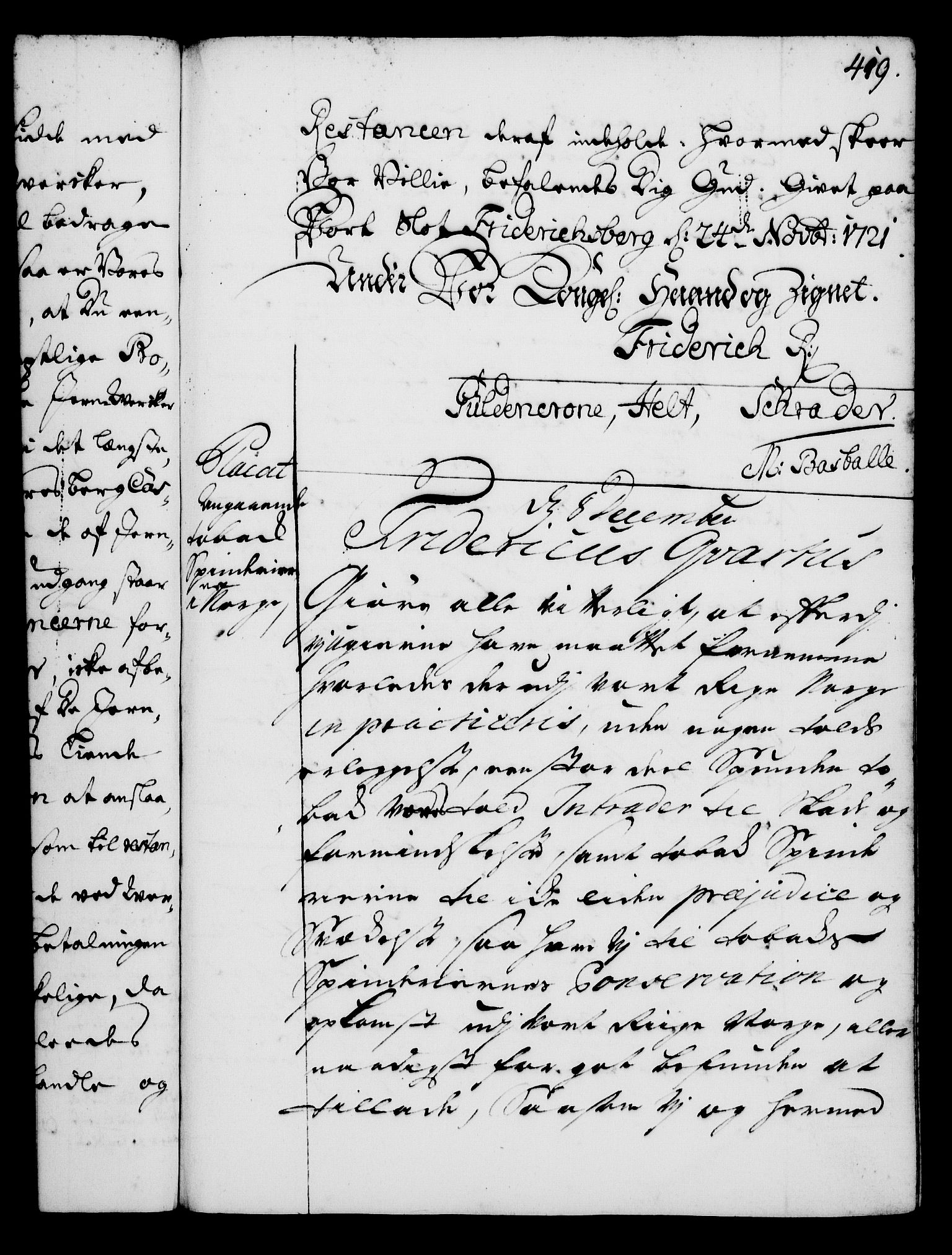 Rentekammeret, Kammerkanselliet, RA/EA-3111/G/Gg/Gga/L0001: Norsk ekspedisjonsprotokoll med register (merket RK 53.1), 1720-1723, p. 419