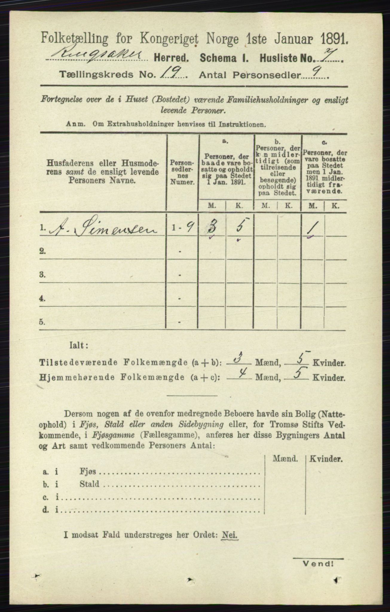 RA, 1891 census for 0412 Ringsaker, 1891, p. 10531