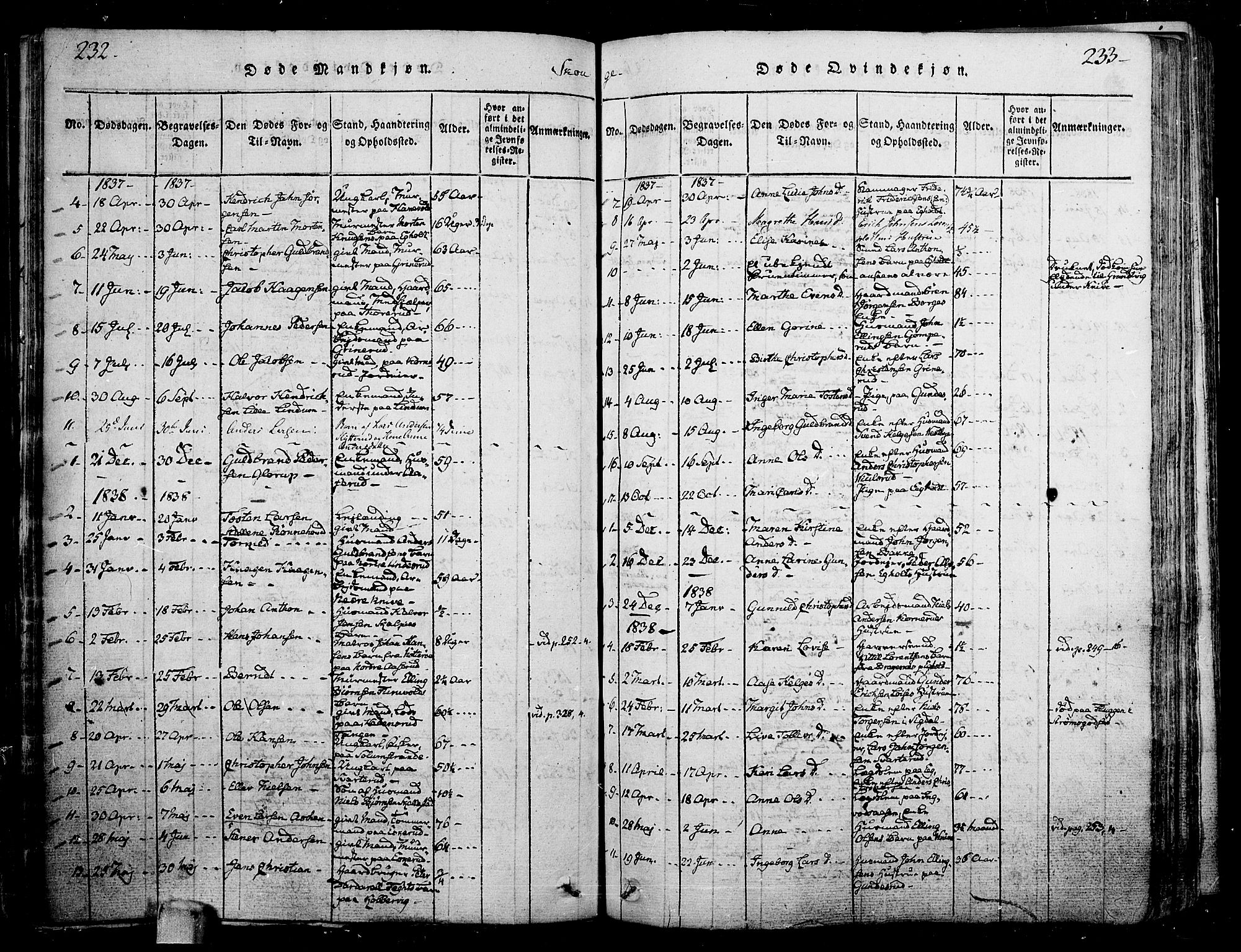 Skoger kirkebøker, AV/SAKO-A-59/F/Fa/L0002: Parish register (official) no. I 2 /1, 1814-1842, p. 232-233