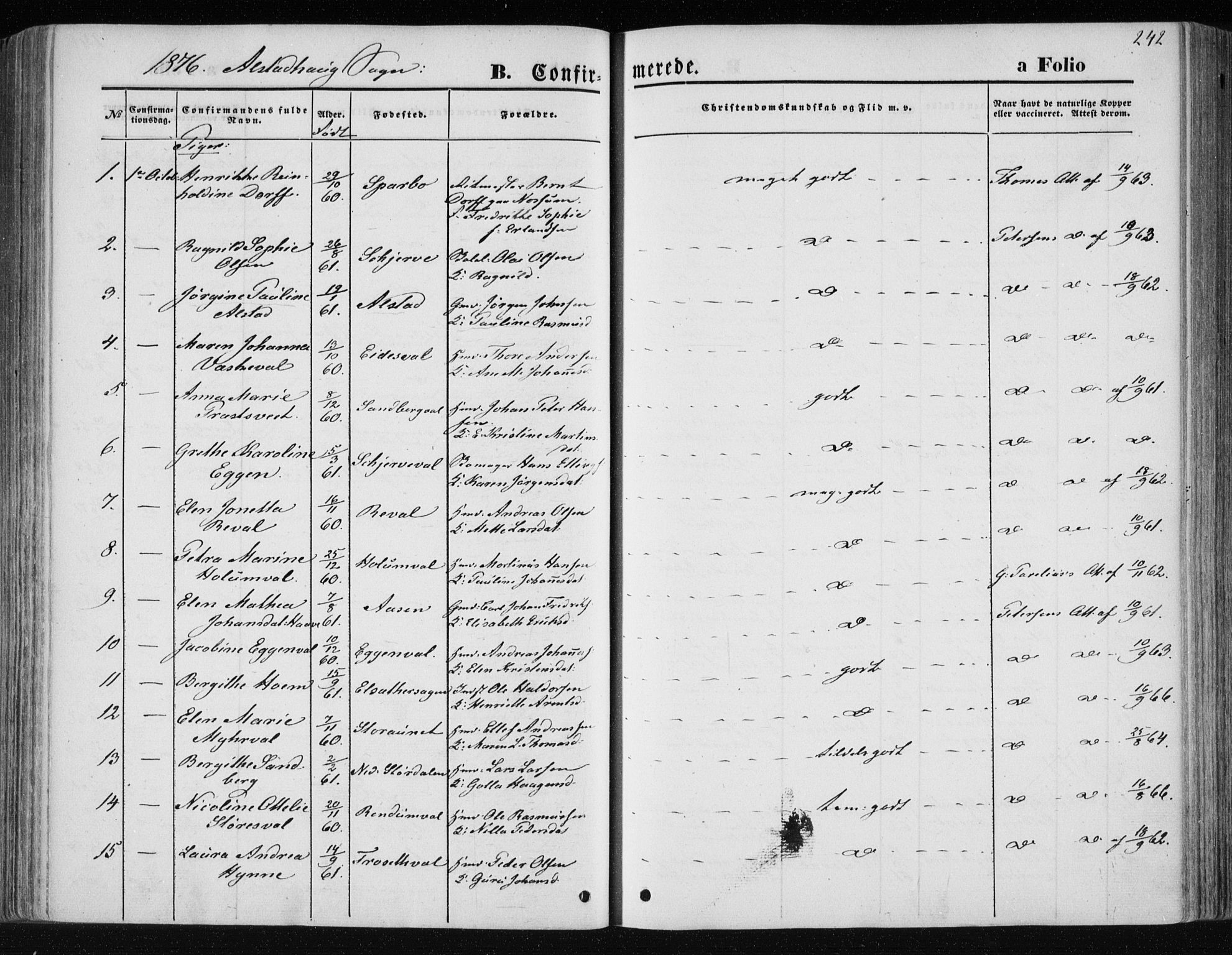 Ministerialprotokoller, klokkerbøker og fødselsregistre - Nord-Trøndelag, SAT/A-1458/717/L0157: Parish register (official) no. 717A08 /1, 1863-1877, p. 242