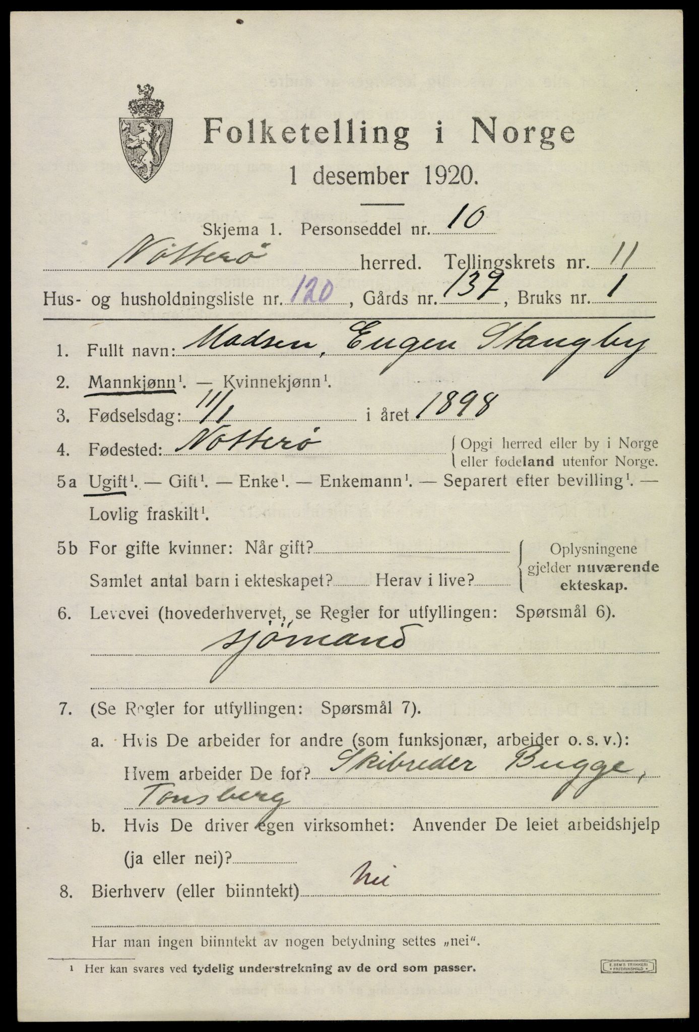 SAKO, 1920 census for Nøtterøy, 1920, p. 14665