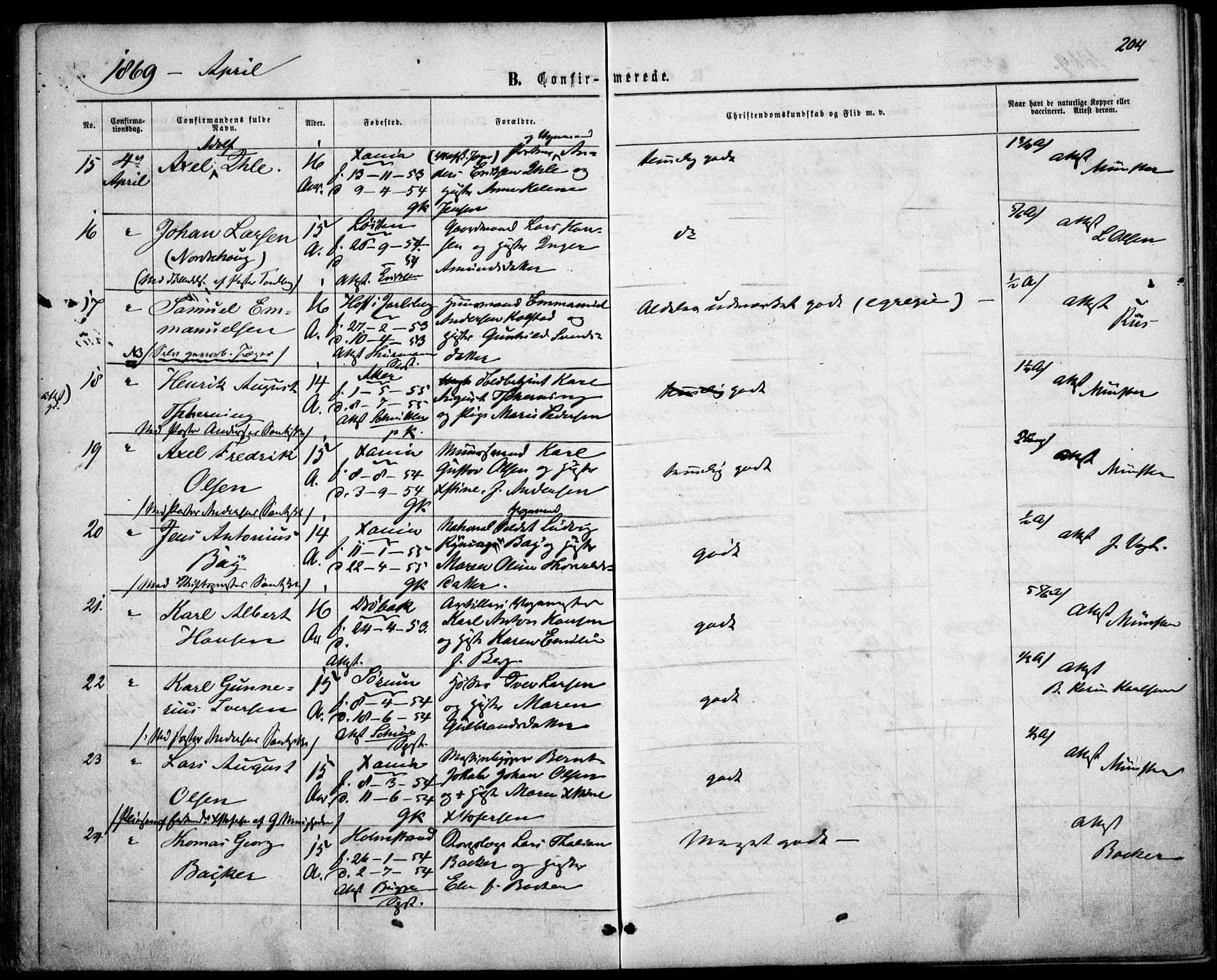 Garnisonsmenigheten Kirkebøker, SAO/A-10846/F/Fa/L0010: Parish register (official) no. 10, 1859-1869, p. 204