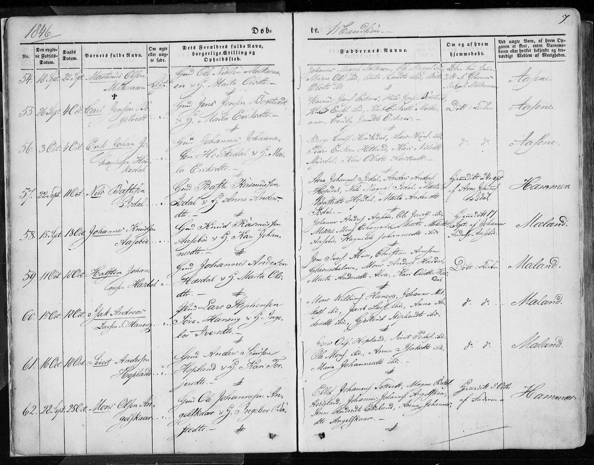 Hamre sokneprestembete, AV/SAB-A-75501/H/Ha/Haa/Haaa/L0013: Parish register (official) no. A 13, 1846-1857, p. 7