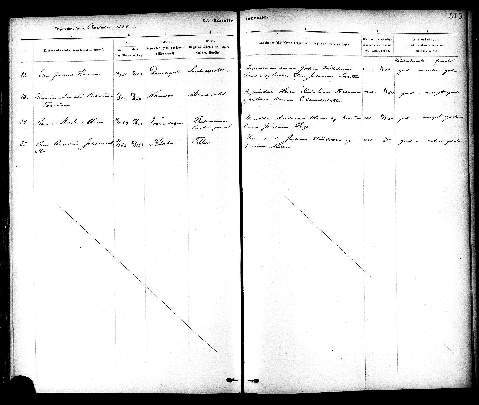 Ministerialprotokoller, klokkerbøker og fødselsregistre - Sør-Trøndelag, SAT/A-1456/604/L0188: Parish register (official) no. 604A09, 1878-1892, p. 515