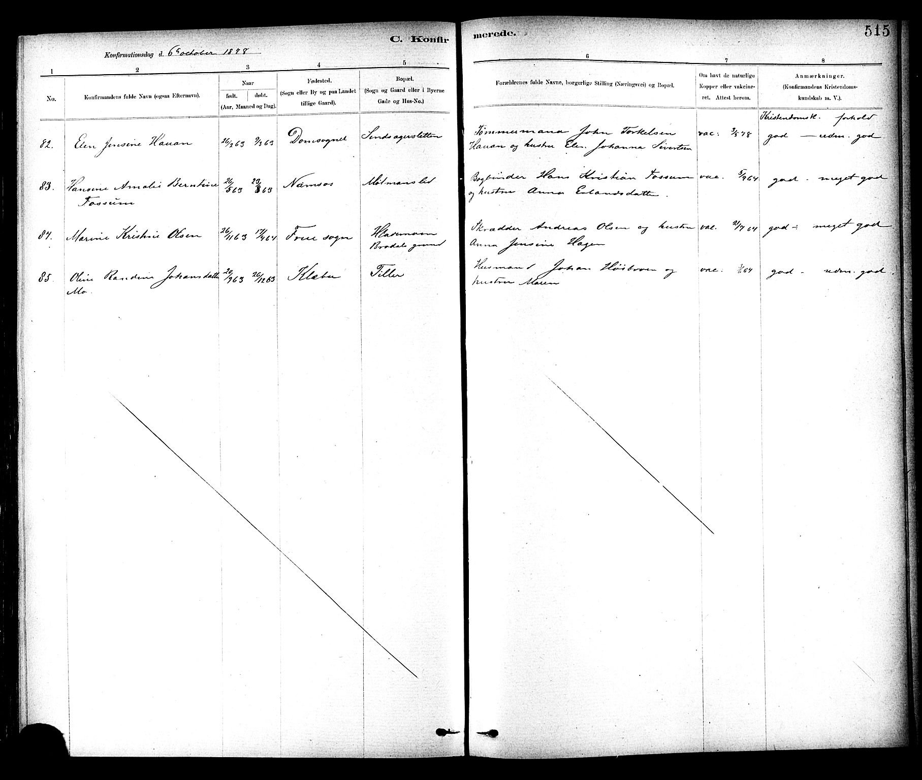 Ministerialprotokoller, klokkerbøker og fødselsregistre - Sør-Trøndelag, AV/SAT-A-1456/604/L0188: Parish register (official) no. 604A09, 1878-1892, p. 515