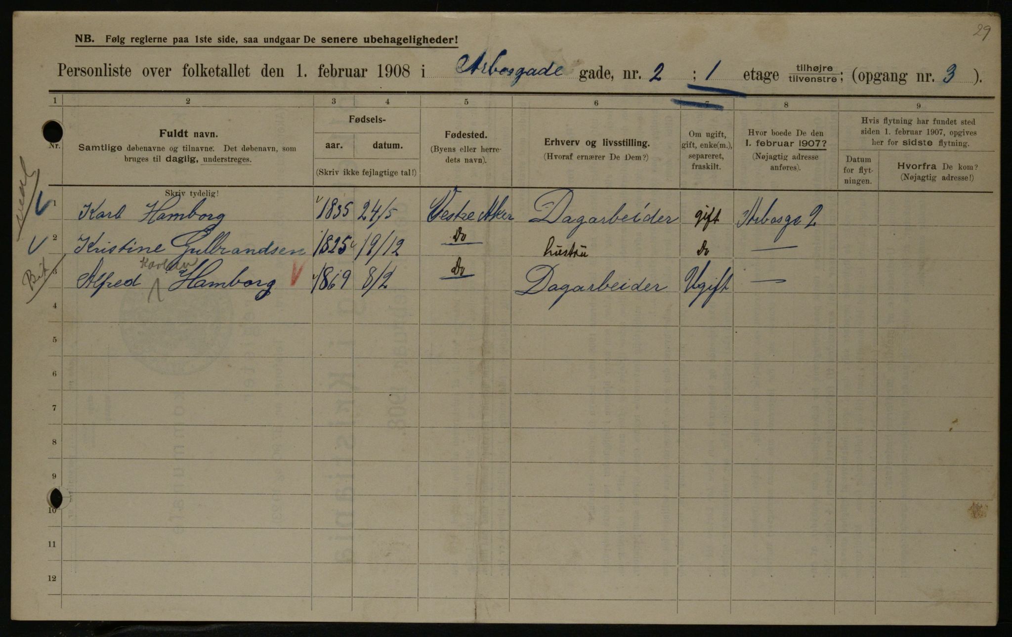 OBA, Municipal Census 1908 for Kristiania, 1908, p. 2008