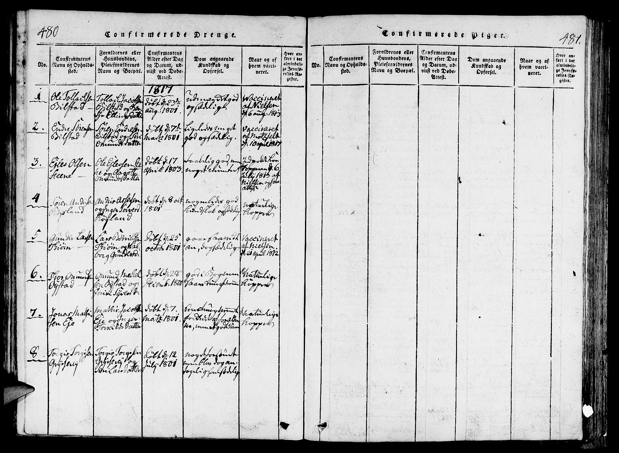 Lund sokneprestkontor, SAST/A-101809/S06/L0006: Parish register (official) no. A 6, 1816-1839, p. 480-481