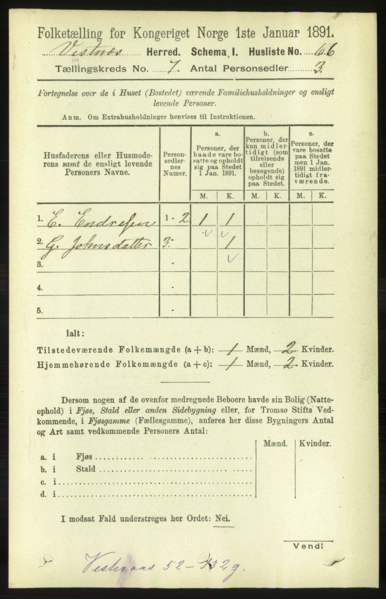 RA, 1891 census for 1535 Vestnes, 1891, p. 2682