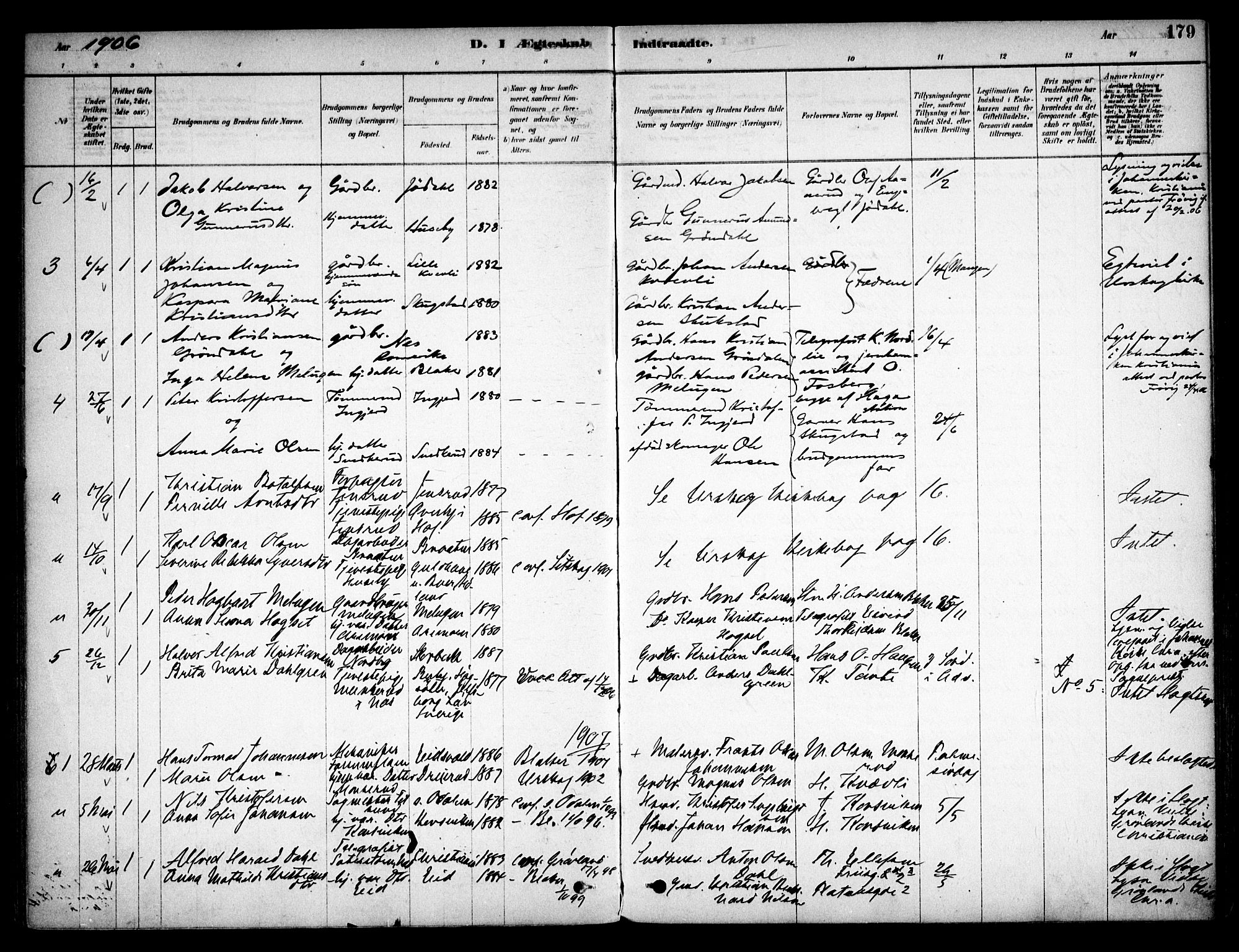 Aurskog prestekontor Kirkebøker, SAO/A-10304a/F/Fb/L0001: Parish register (official) no. II 1, 1878-1909, p. 179