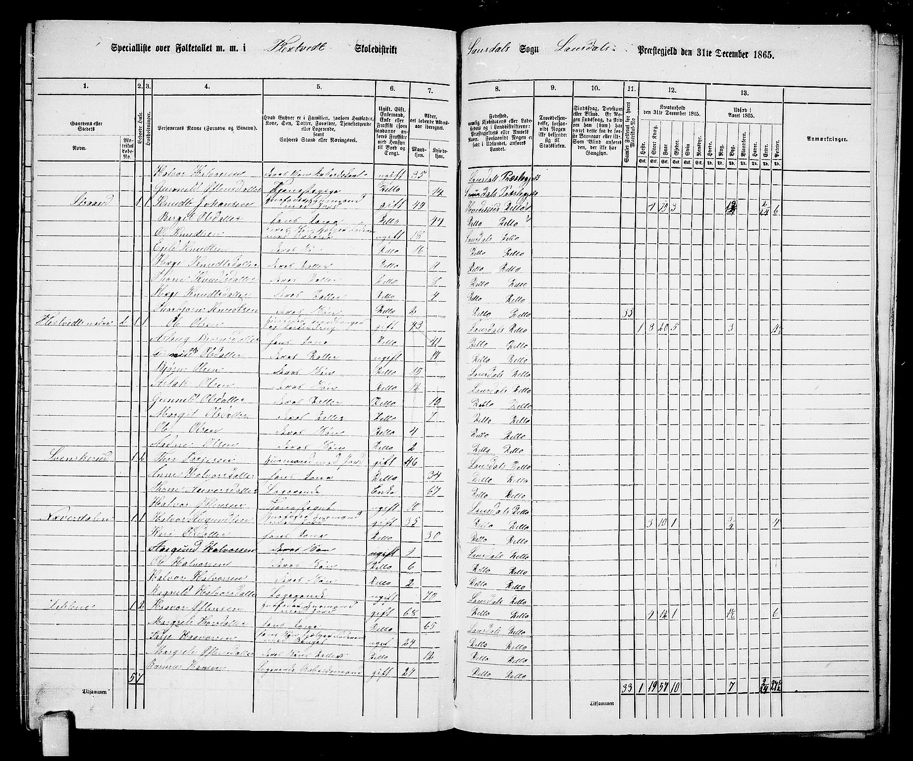 RA, 1865 census for Lårdal, 1865, p. 54