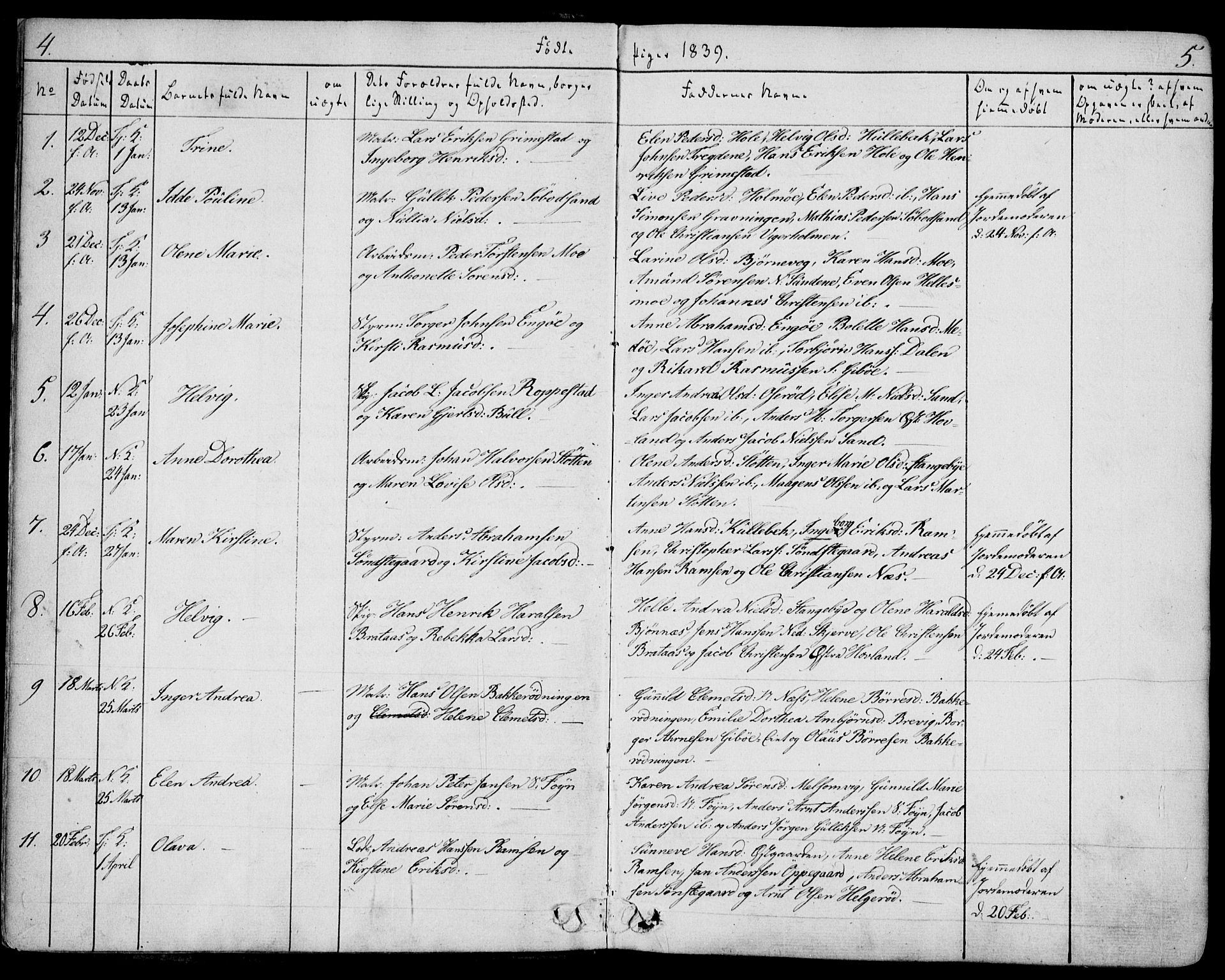 Nøtterøy kirkebøker, AV/SAKO-A-354/F/Fa/L0005: Parish register (official) no. I 5, 1839-1852, p. 4-5