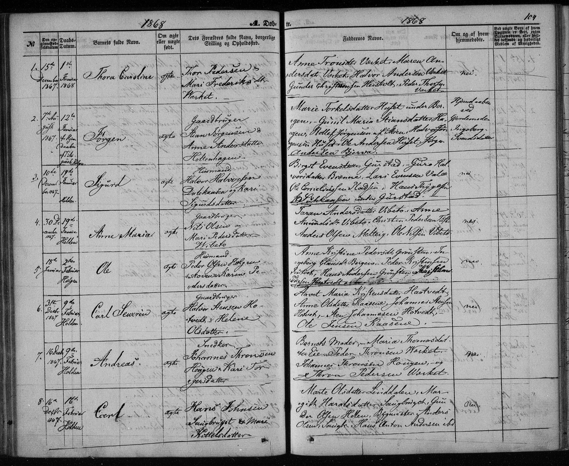 Holla kirkebøker, AV/SAKO-A-272/F/Fa/L0006: Parish register (official) no. 6, 1861-1869, p. 104