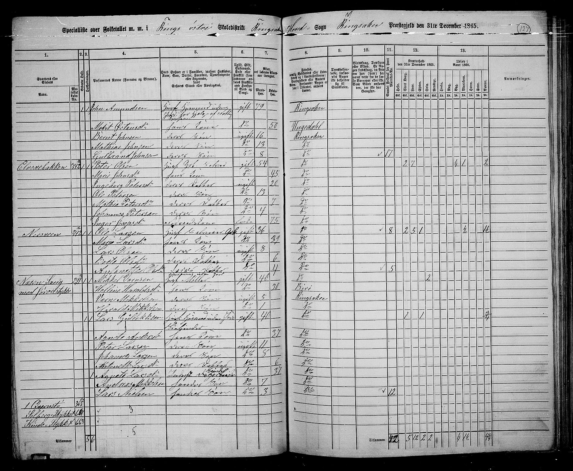 RA, 1865 census for Ringsaker, 1865, p. 375