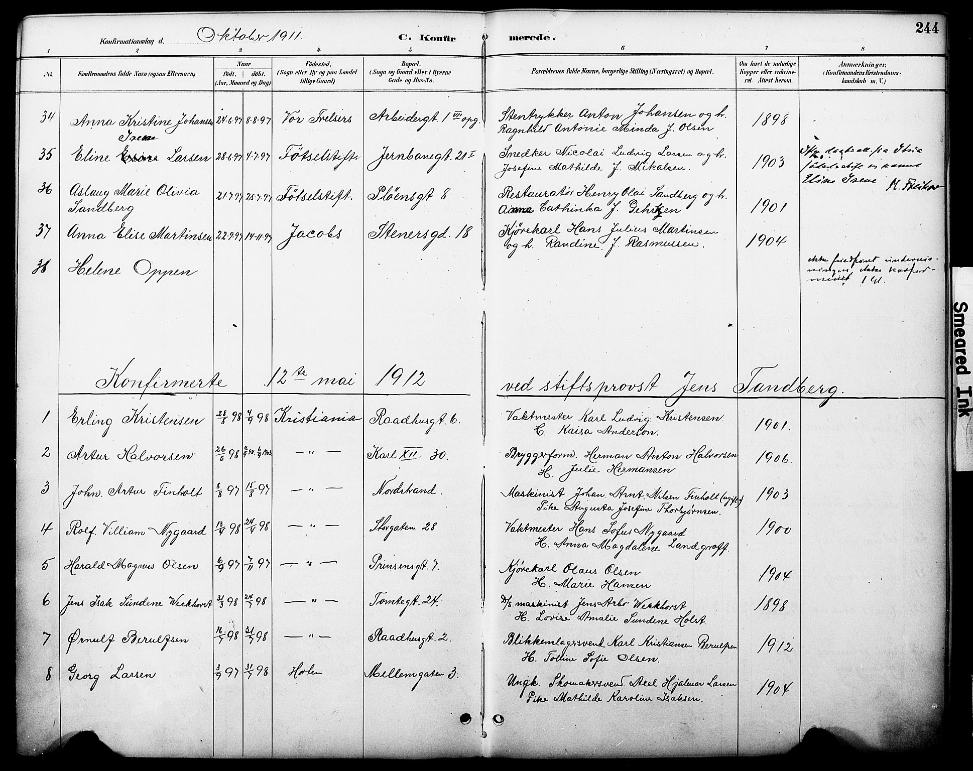 Oslo domkirke Kirkebøker, AV/SAO-A-10752/F/Fa/L0030: Parish register (official) no. 30, 1887-1918, p. 244