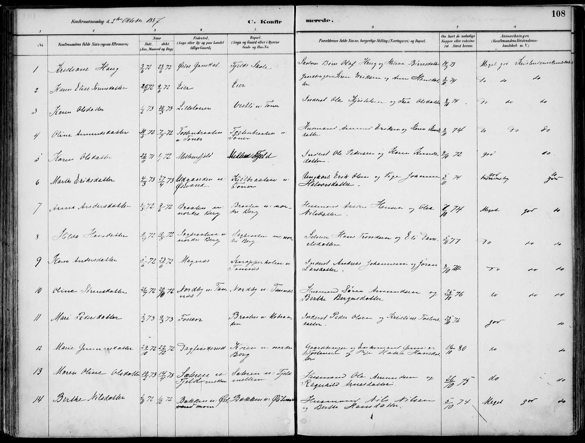 Nord-Odal prestekontor, AV/SAH-PREST-032/H/Ha/Haa/L0008: Parish register (official) no. 8, 1886-1901, p. 108