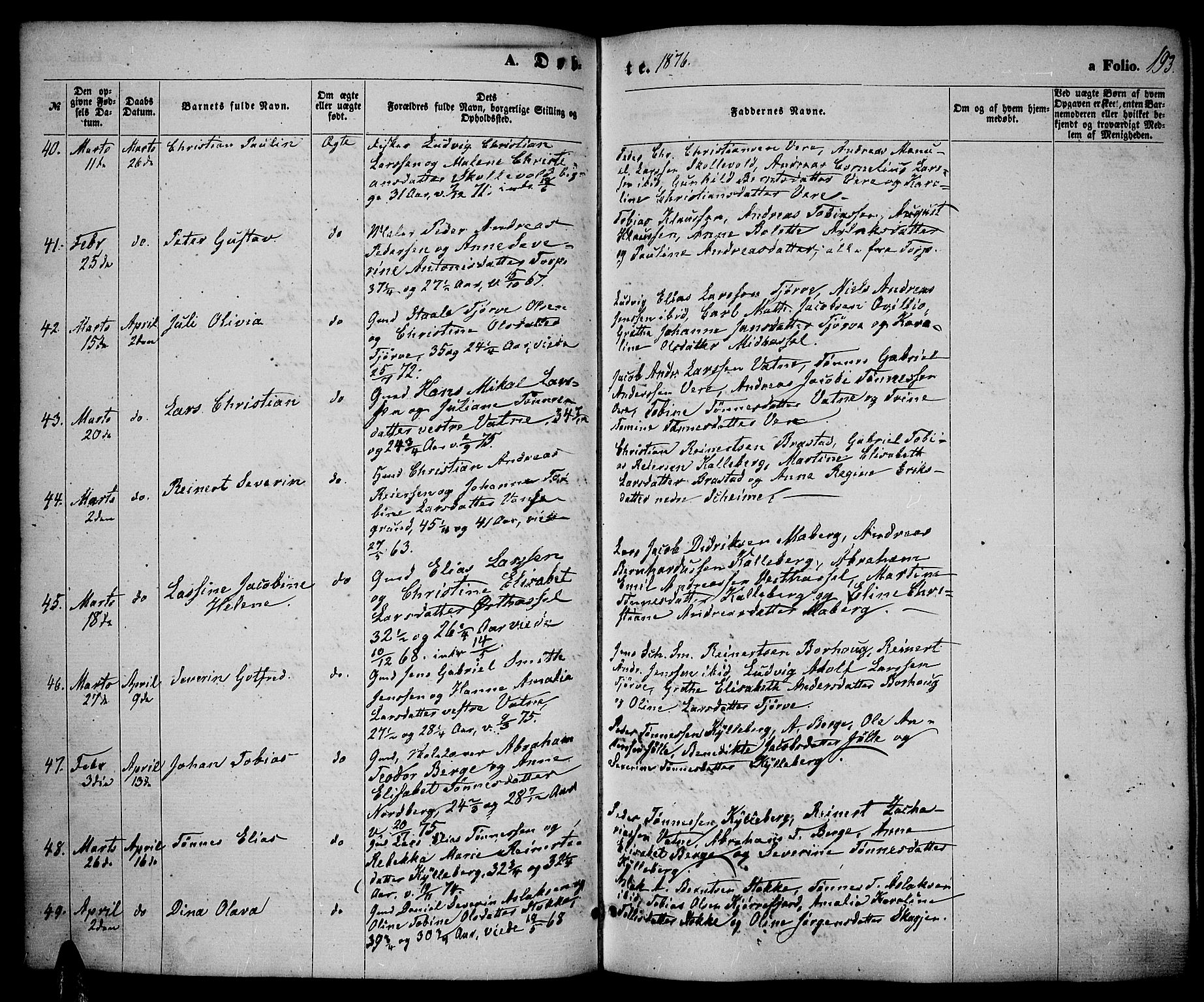 Lista sokneprestkontor, AV/SAK-1111-0027/F/Fb/L0003: Parish register (copy) no. B 3, 1862-1877, p. 193