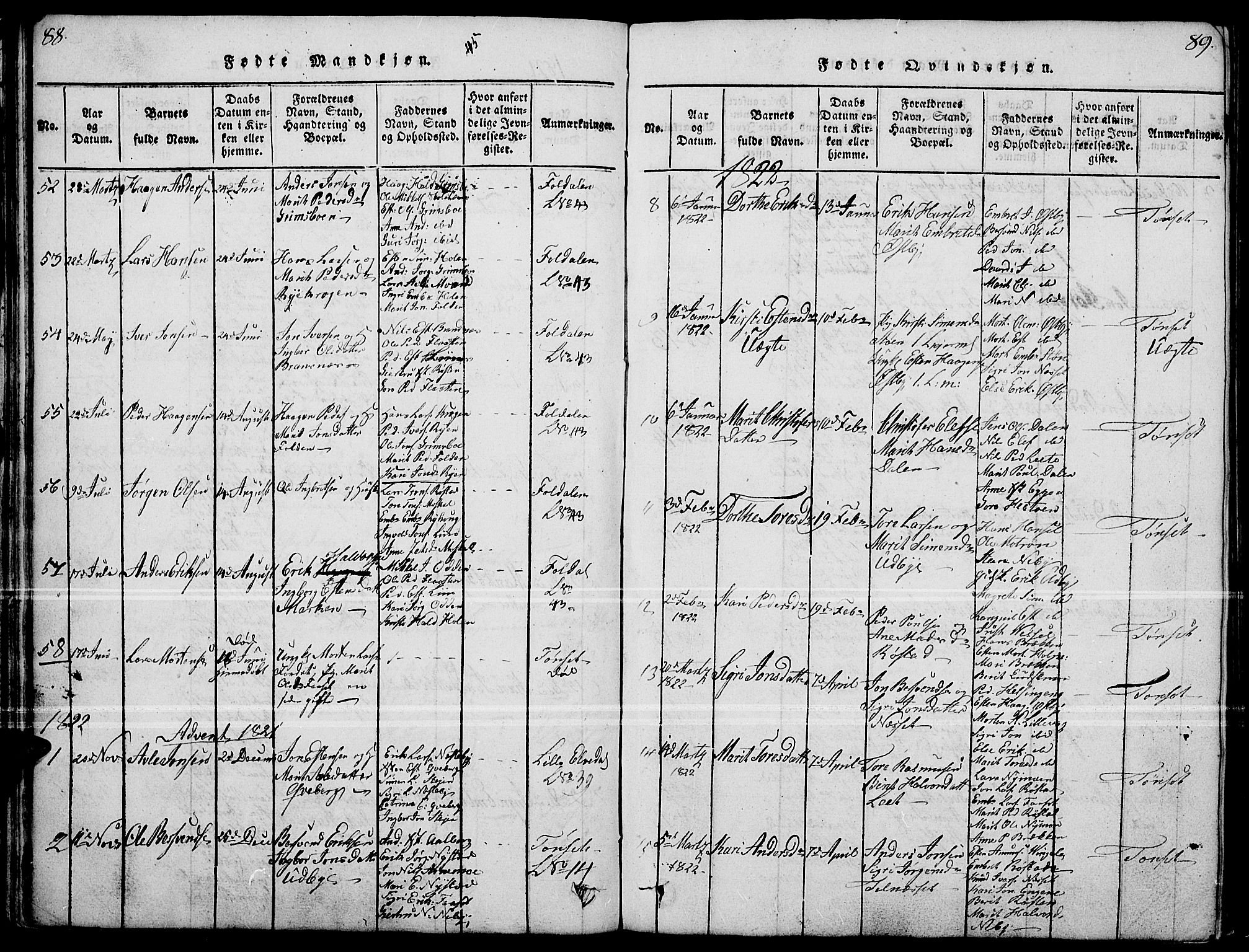 Tynset prestekontor, AV/SAH-PREST-058/H/Ha/Haa/L0018: Parish register (official) no. 18, 1815-1829, p. 88-89