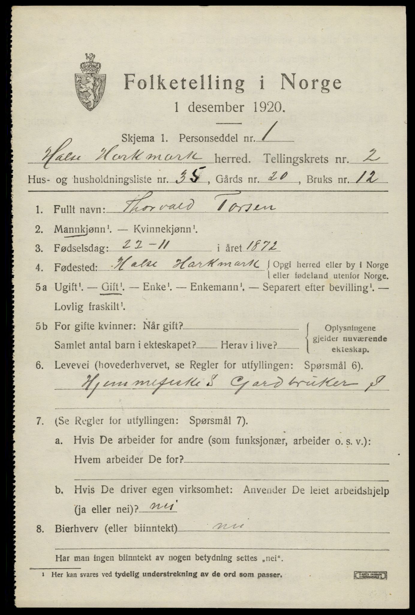 SAK, 1920 census for Halse og Harkmark, 1920, p. 2391