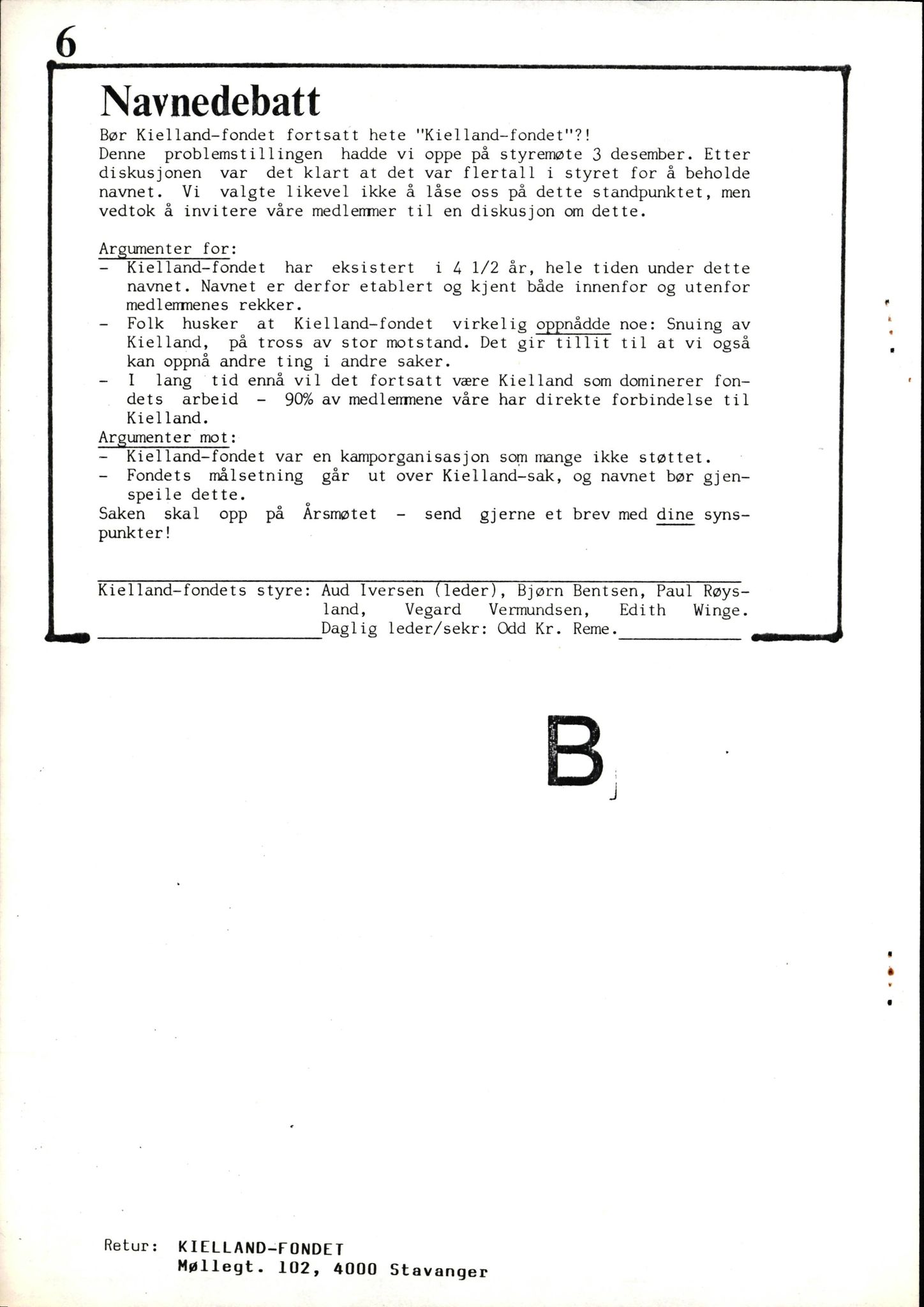 Pa 1660 - Kielland- fondet, SAST/A-102242/X/Xa/L0001: Rapport til overlevende og etterlatte/ Kielland Bulletin, 1980-1998