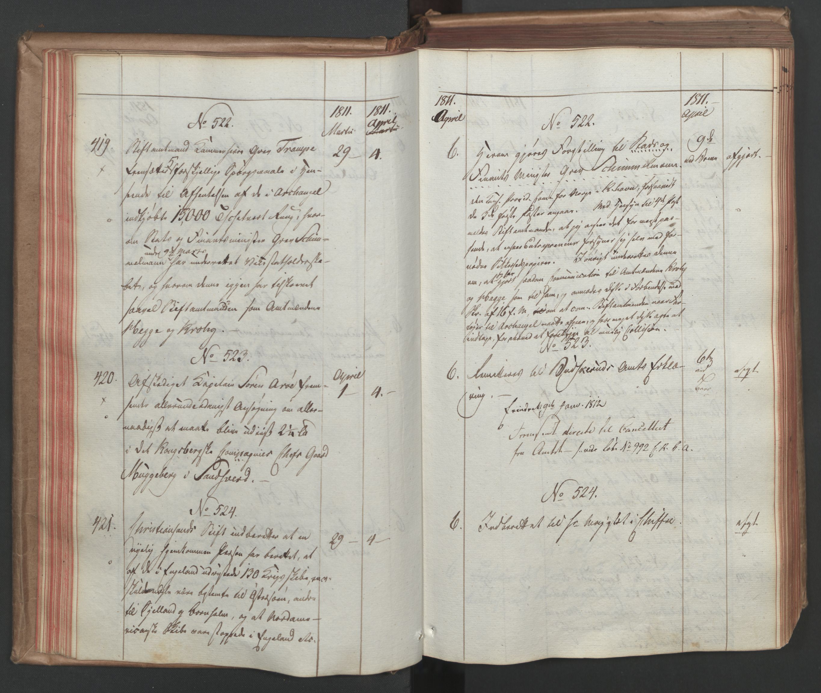 Stattholderembetet 1810-1814, 1. kontor (Kontor A), AV/RA-EA-2872/Ab/L0002: Referatprotokoll,  j.nr. 310-1243,  l.nr. 380-1588, 1811, p. 44
