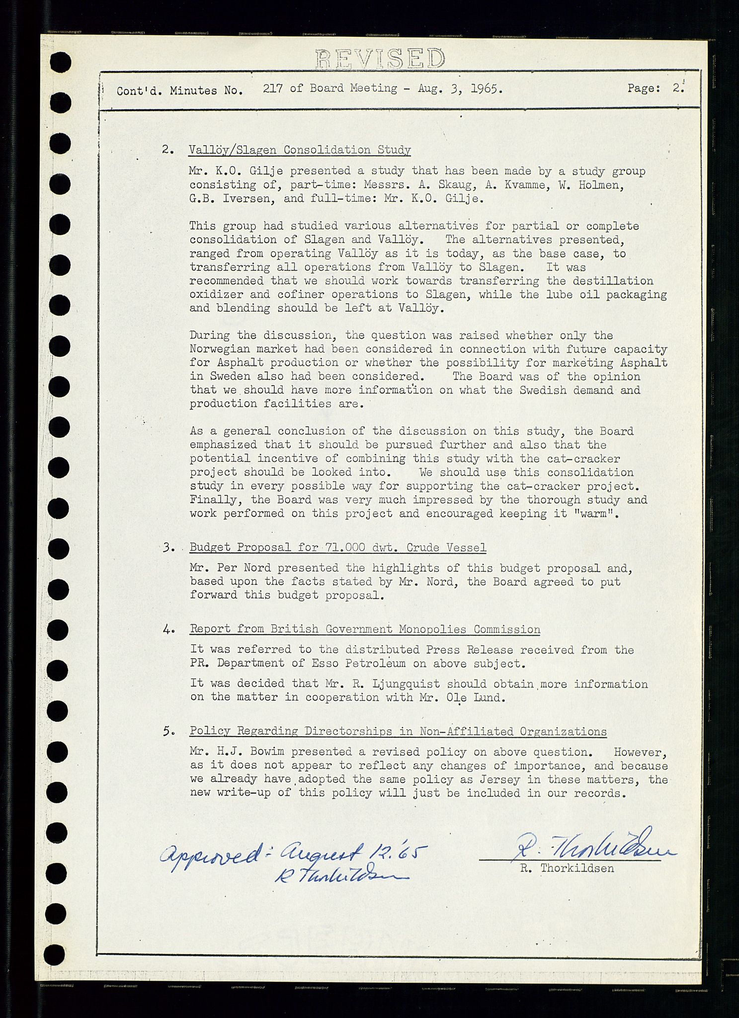 Pa 0982 - Esso Norge A/S, AV/SAST-A-100448/A/Aa/L0002/0001: Den administrerende direksjon Board minutes (styrereferater) / Den administrerende direksjon Board minutes (styrereferater), 1965, p. 76