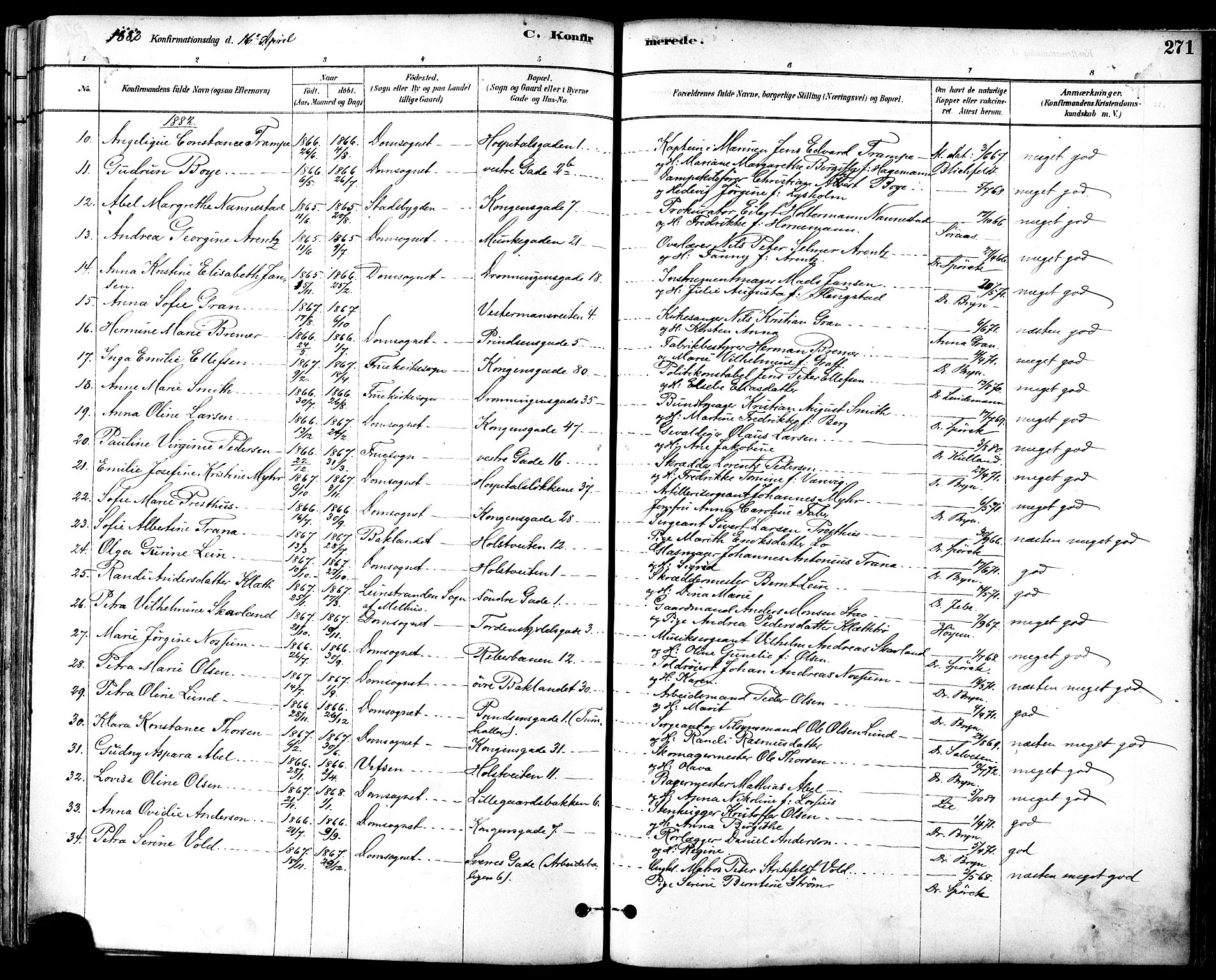 Ministerialprotokoller, klokkerbøker og fødselsregistre - Sør-Trøndelag, AV/SAT-A-1456/601/L0057: Parish register (official) no. 601A25, 1877-1891, p. 271