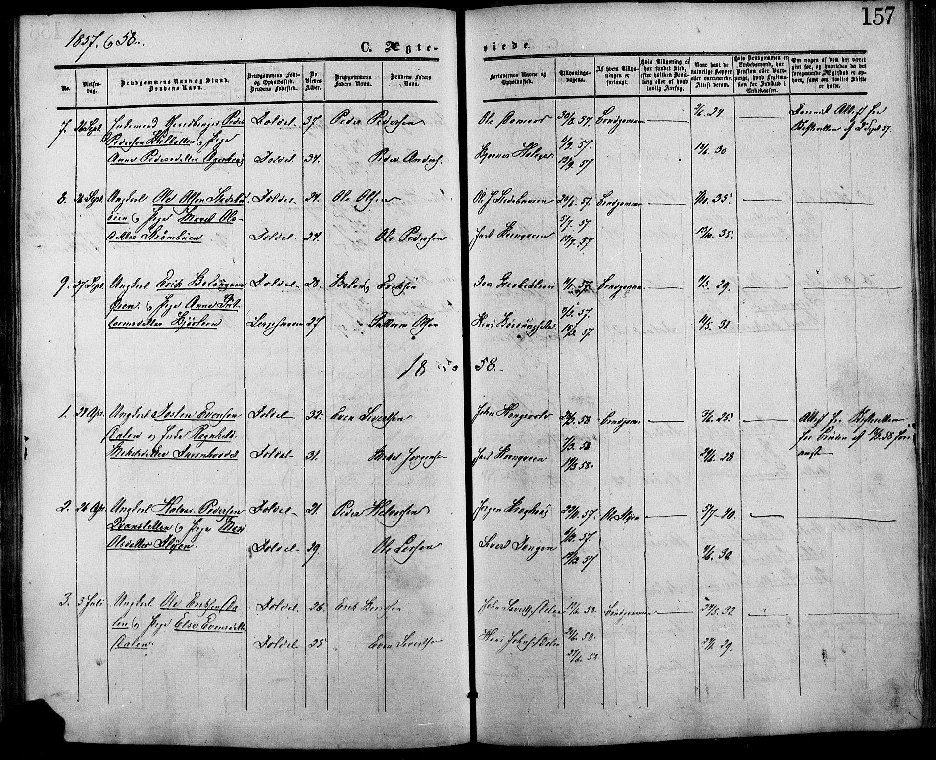 Lesja prestekontor, SAH/PREST-068/H/Ha/Haa/L0007: Parish register (official) no. 7, 1854-1862, p. 157