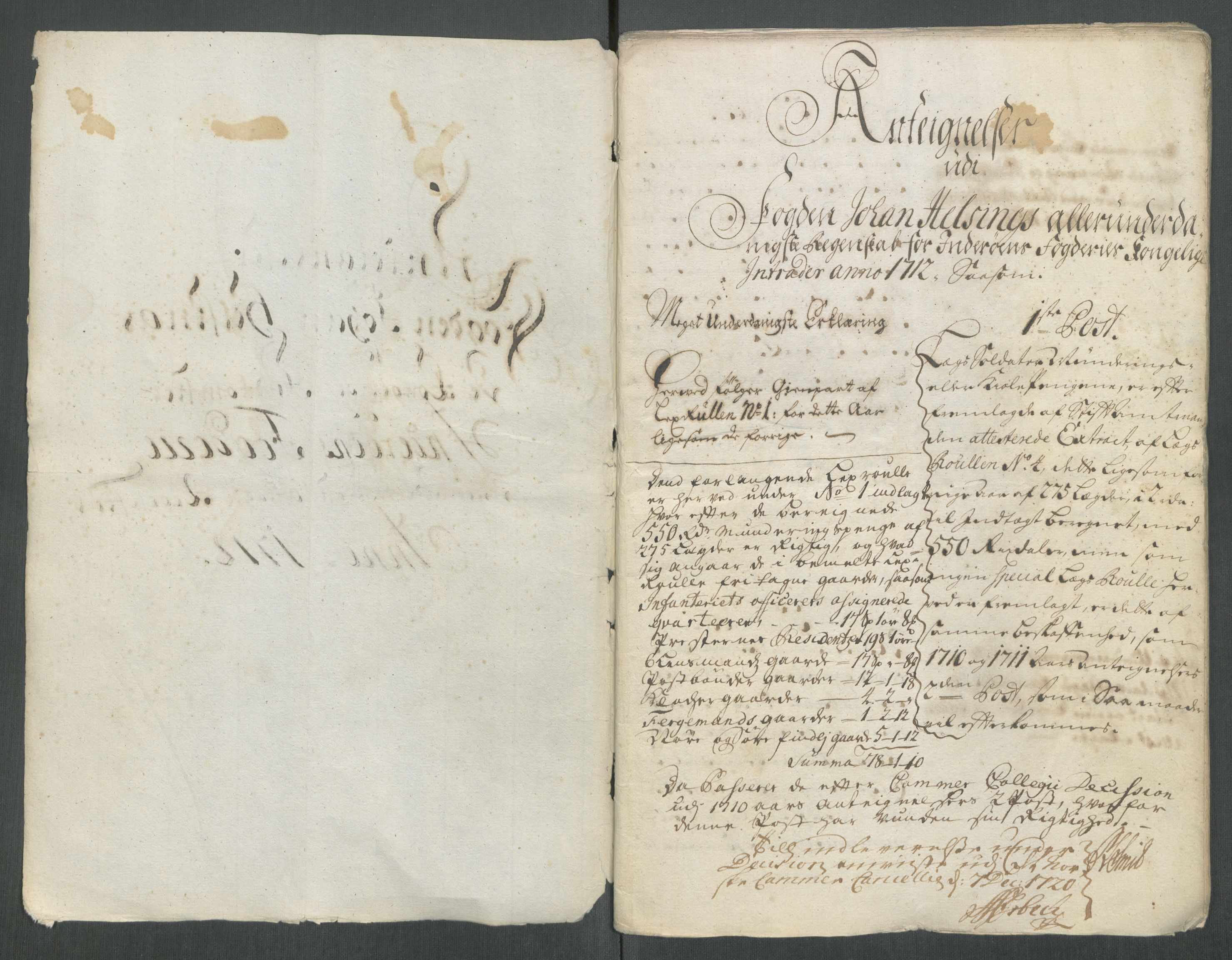 Rentekammeret inntil 1814, Reviderte regnskaper, Fogderegnskap, AV/RA-EA-4092/R63/L4320: Fogderegnskap Inderøy, 1712, p. 415