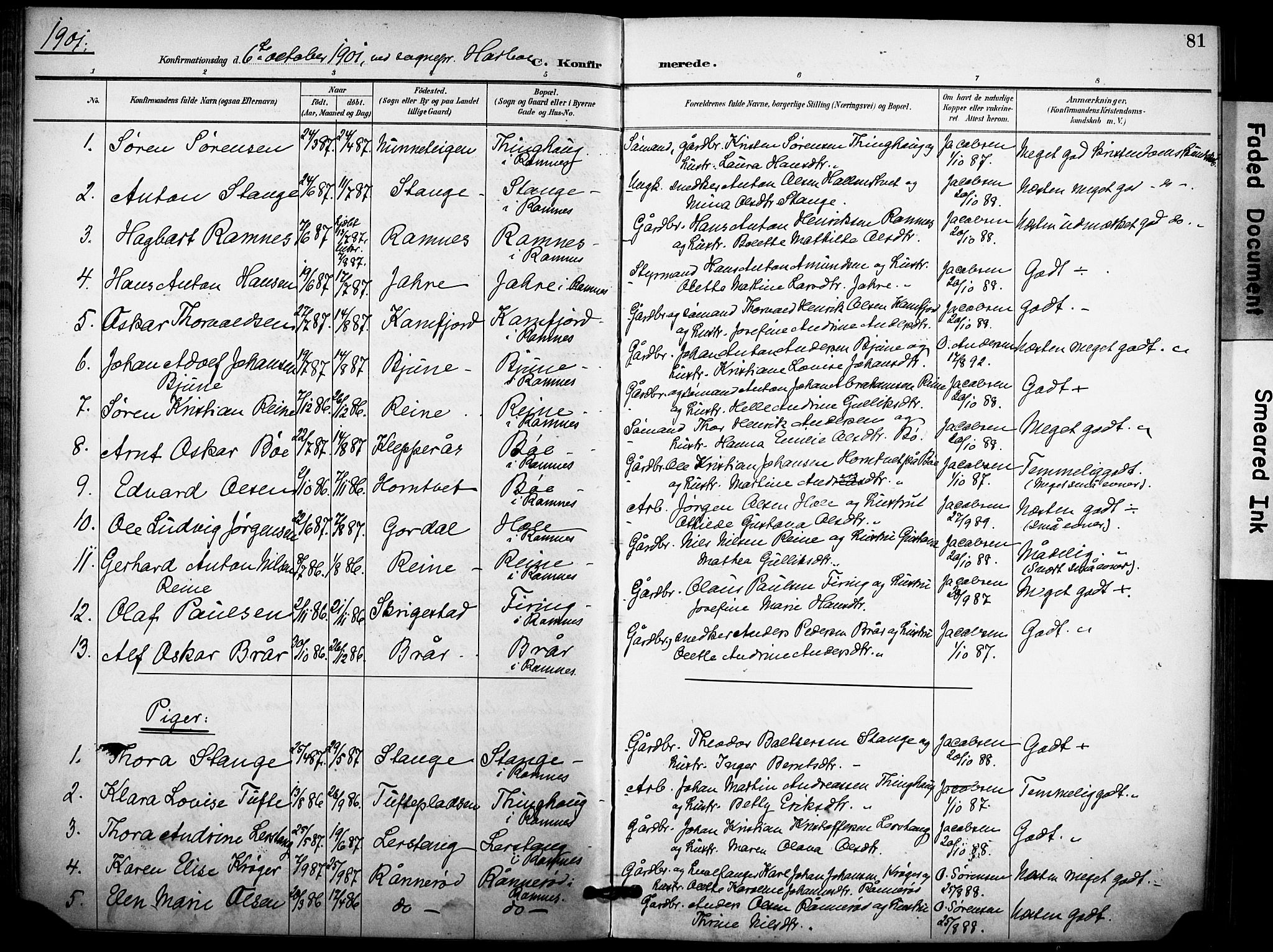 Ramnes kirkebøker, AV/SAKO-A-314/F/Fa/L0008: Parish register (official) no. I 8, 1896-1913, p. 81