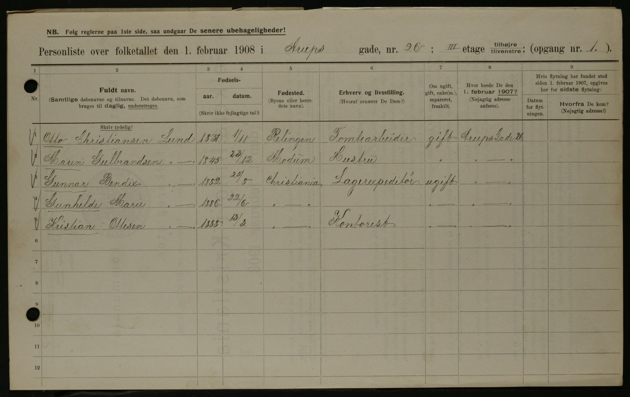 OBA, Municipal Census 1908 for Kristiania, 1908, p. 2594