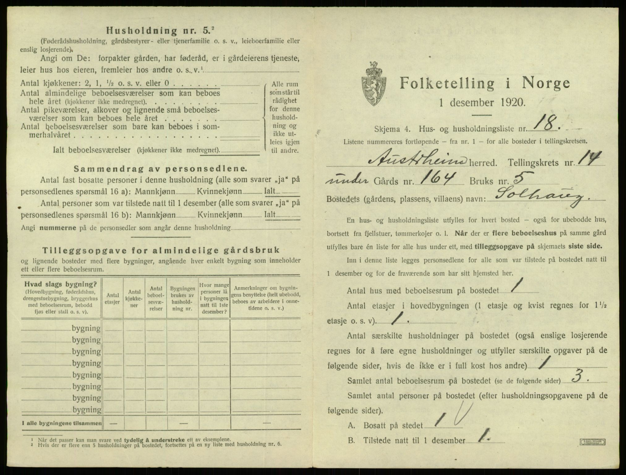 SAB, 1920 census for Austrheim, 1920, p. 690