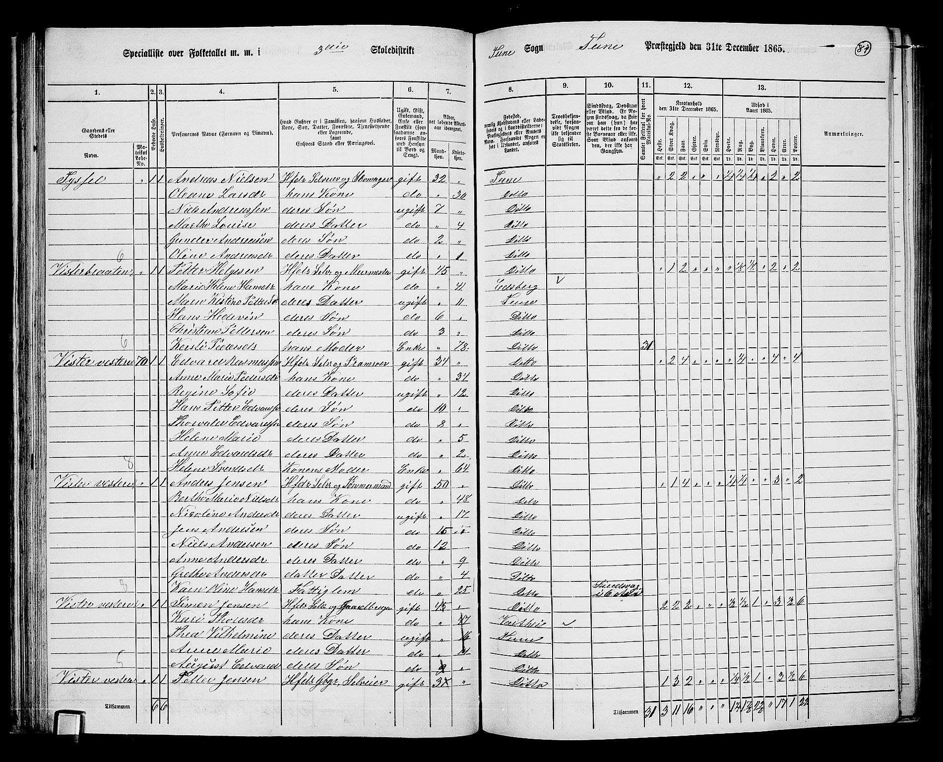 RA, 1865 census for Tune, 1865, p. 77