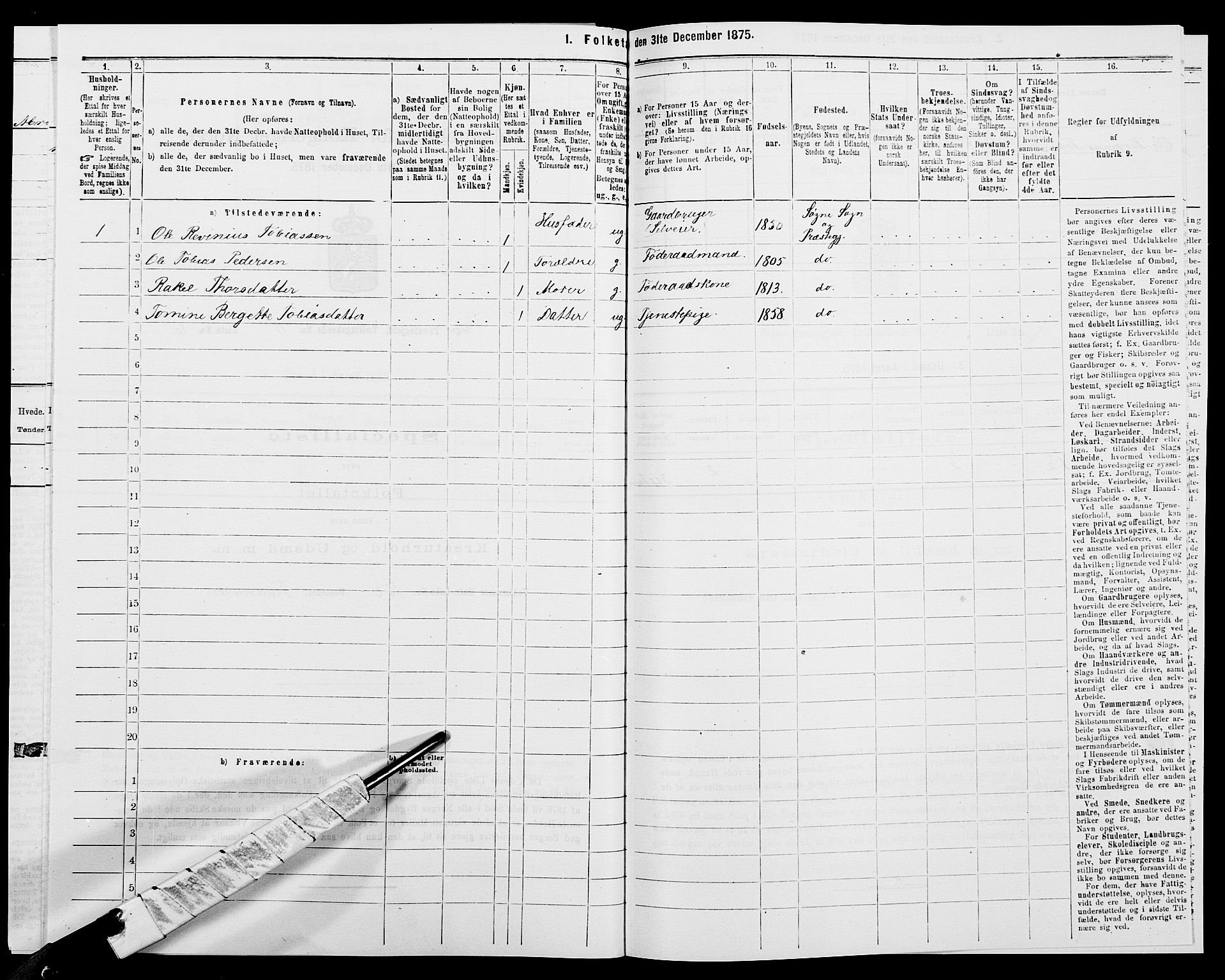 SAK, 1875 census for 1018P Søgne, 1875, p. 848