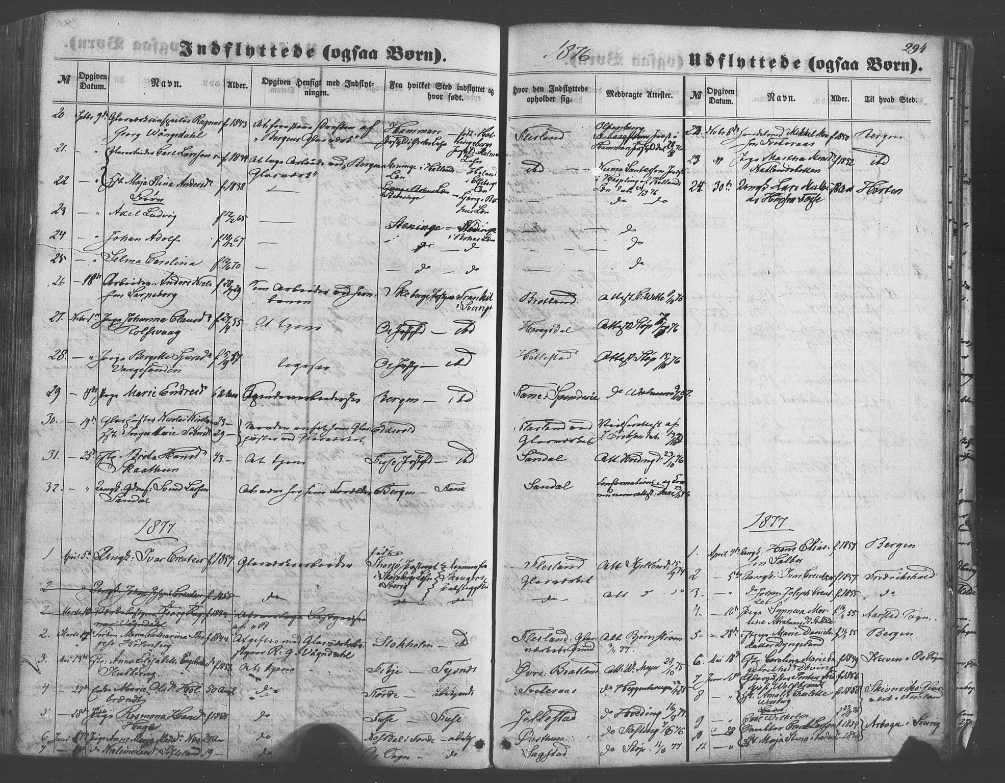 Fana Sokneprestembete, SAB/A-75101/H/Haa/Haaa/L0012: Parish register (official) no. A 12, 1862-1878, p. 294